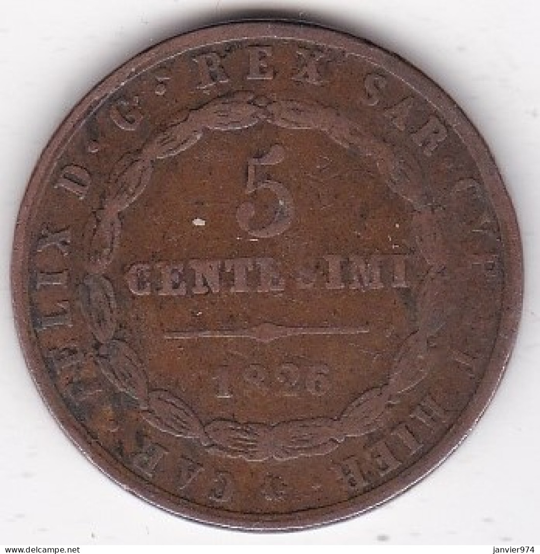 Sardaigne 5 Centesimi 1826 P Genova ,  Ancoretta ( Ancre), Carlo Felice - Piemonte-Sardinië- Italiaanse Savoie