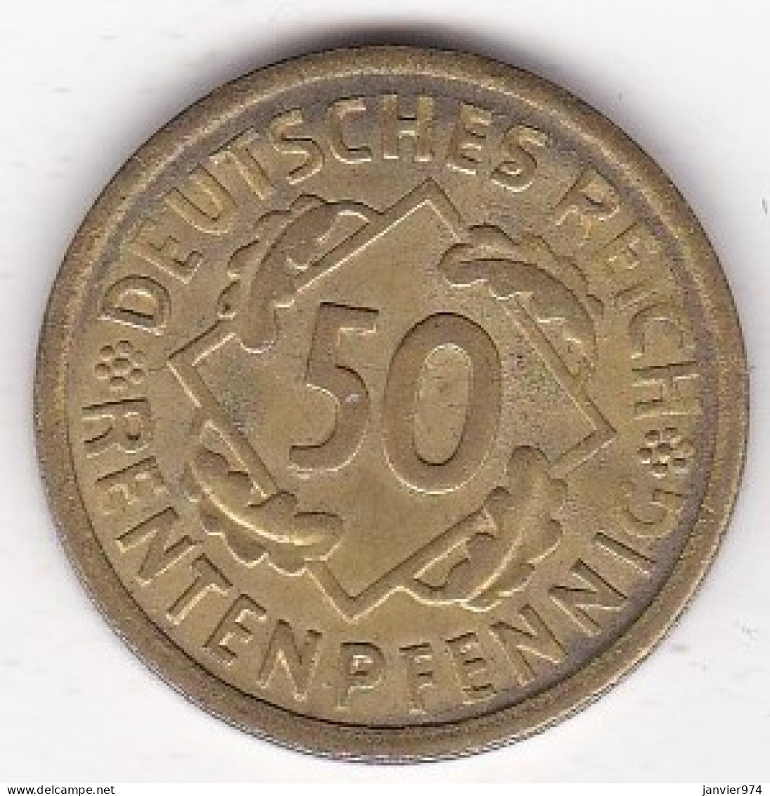 République De Weimar 50 Rentenpfennig 1924 A Berlin, Bronze-aluminium, KM# 34 - 50 Renten- & 50 Reichspfennig