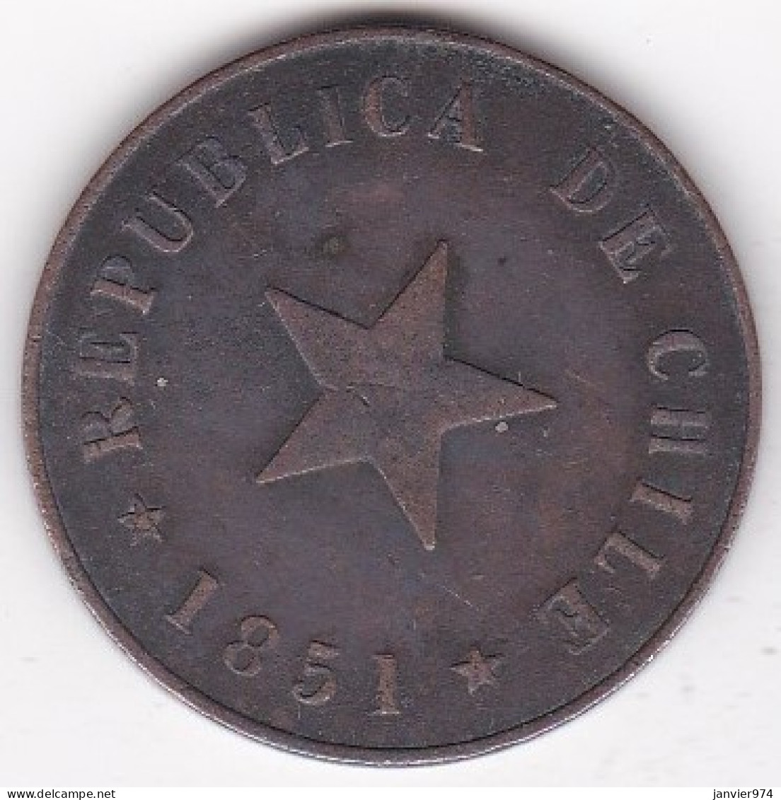 Chile. 1 Centavo 1851 . En Cuivre. KM# 119 - Chile