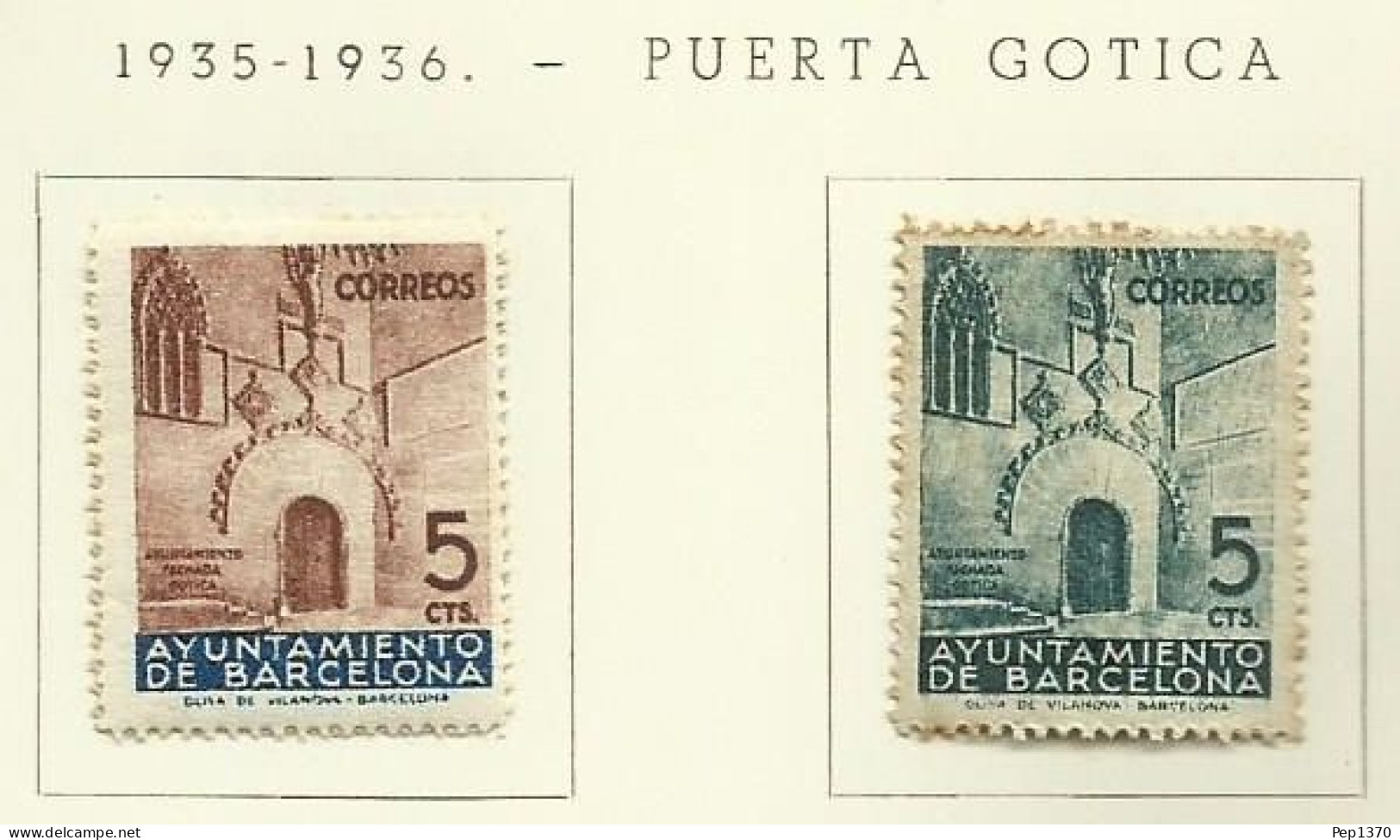 ESPAÑA 1938 - AYUNTAMIENTO DE BARCELONA - PUERTA GOTICA - EDIFIL 19-20 - Barcelona
