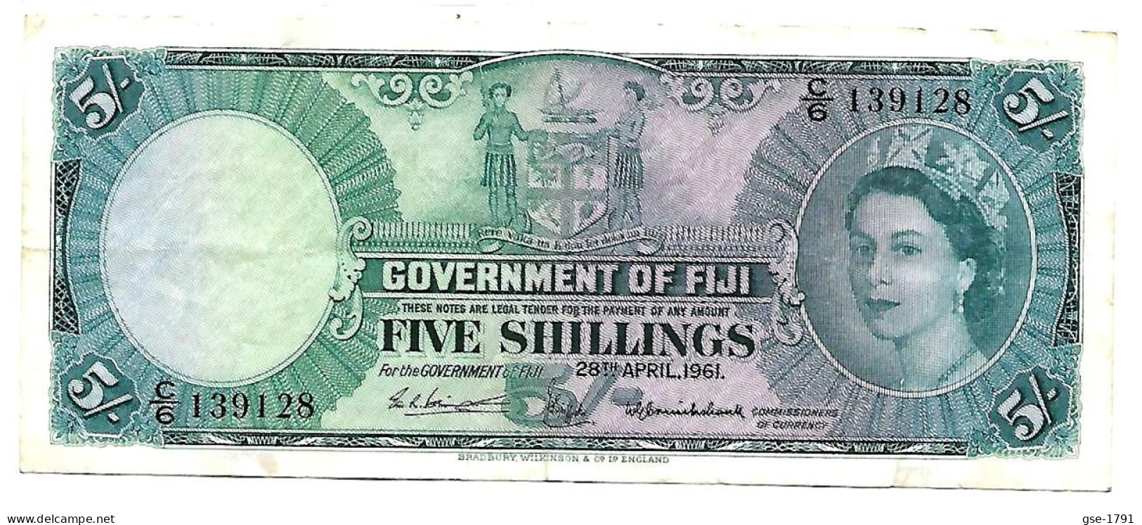 FIDJI Pound Système. ELISABETH II  5 Shilling 1961  Circulé TB+ - Fiji