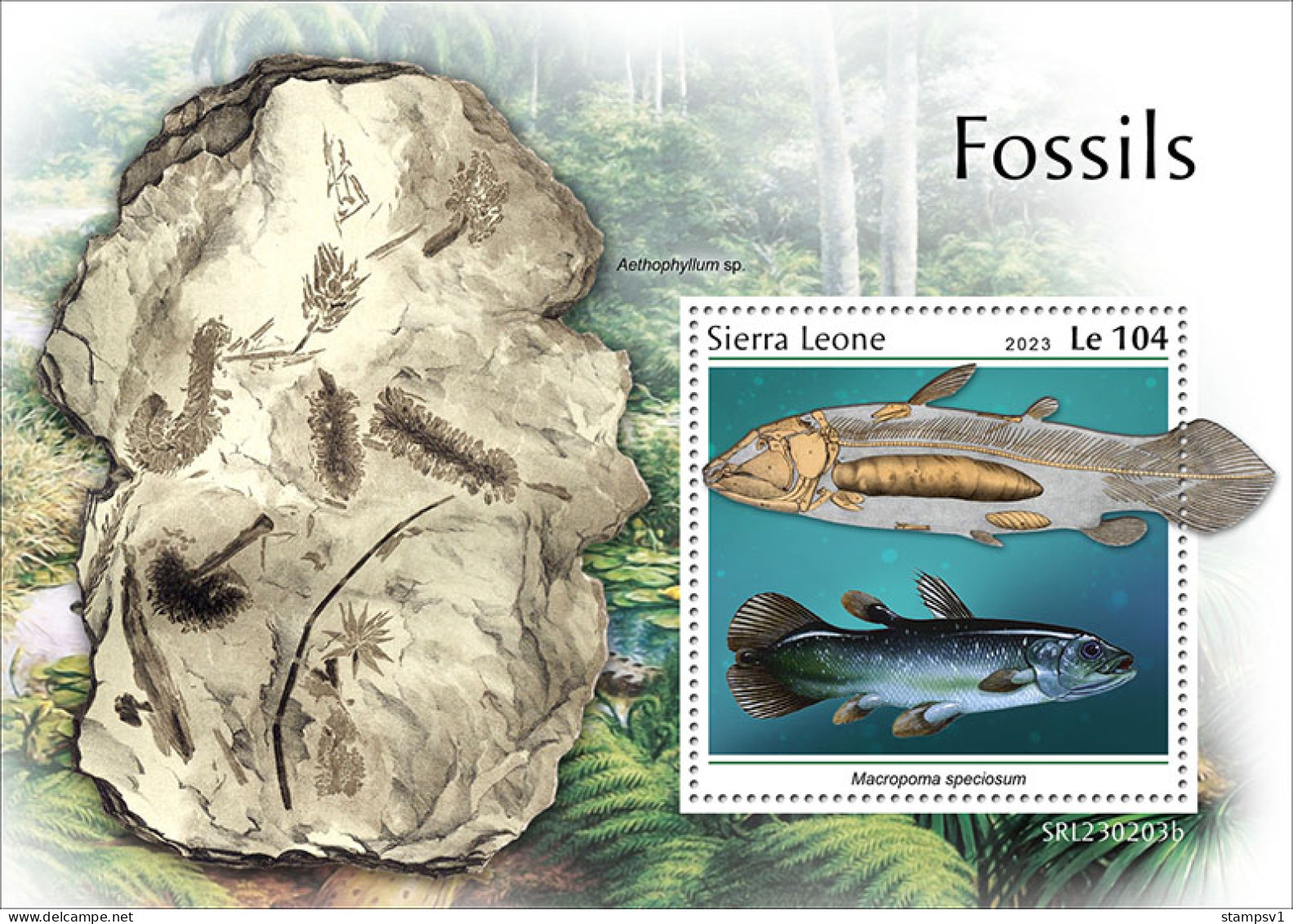 Sierra Leone 2023 Fossils. Fishes. (203b) OFFICIAL ISSUE - Fossiles