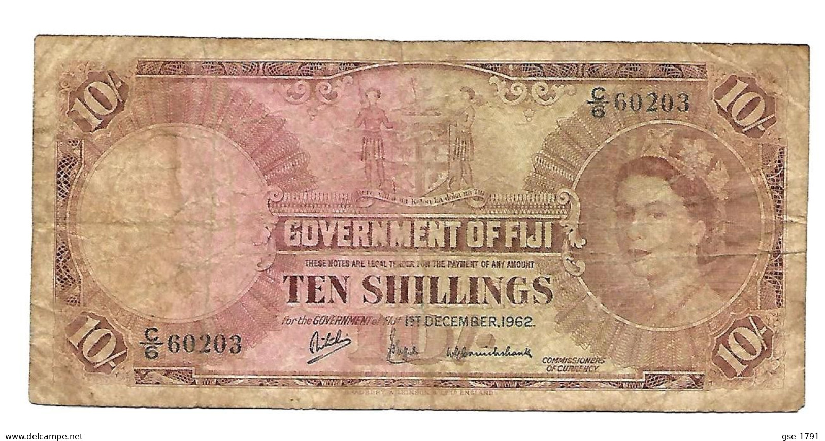 FIDJI Pound Système. ELISABETH II  10 Shilling 1962   # 52c Très  Circulé B+ - Fidschi