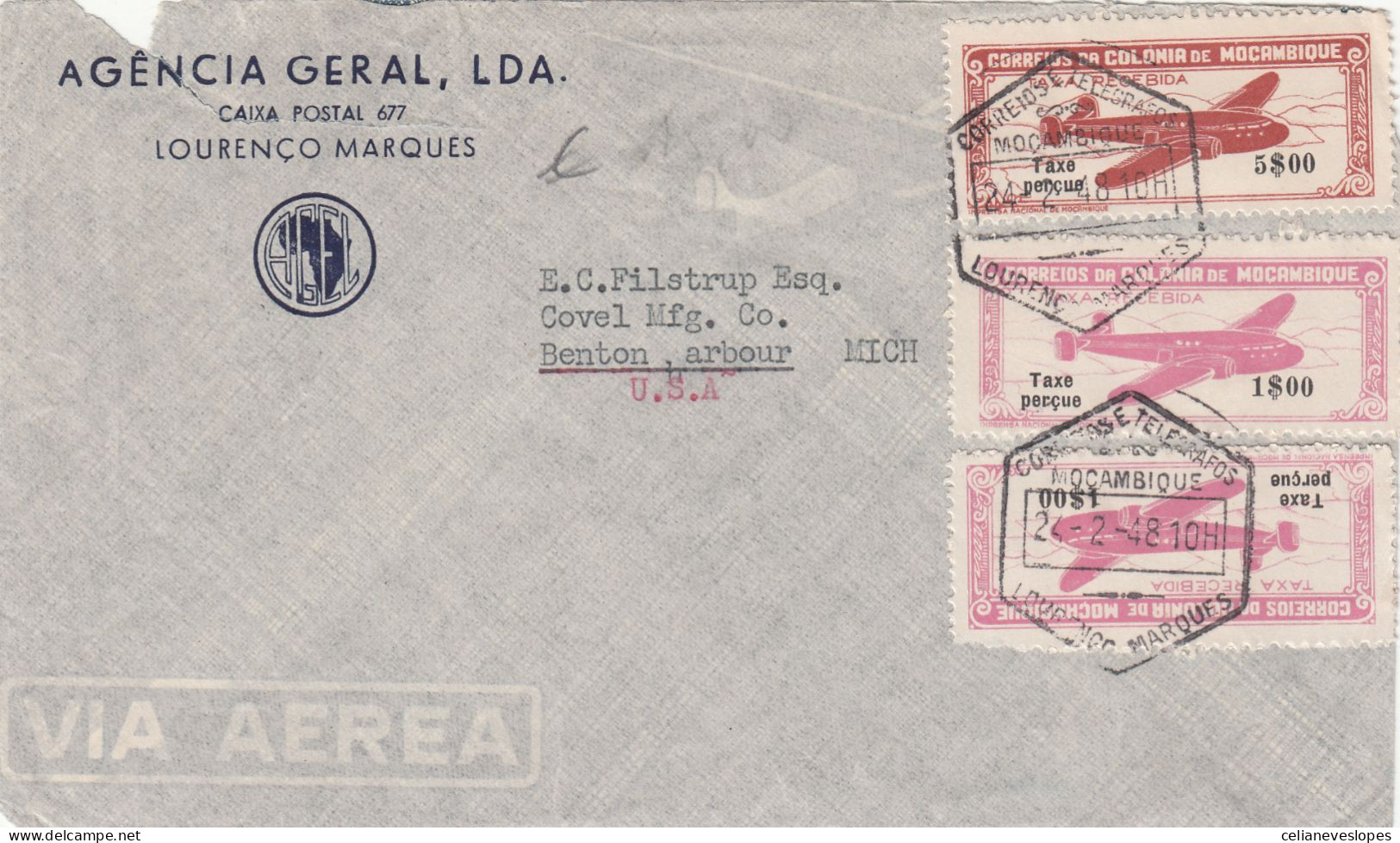 Portuguese Lourenço Marques, Carta Circulada De L. Marques Para United States Of America Em 1942 - Lourenzo Marques