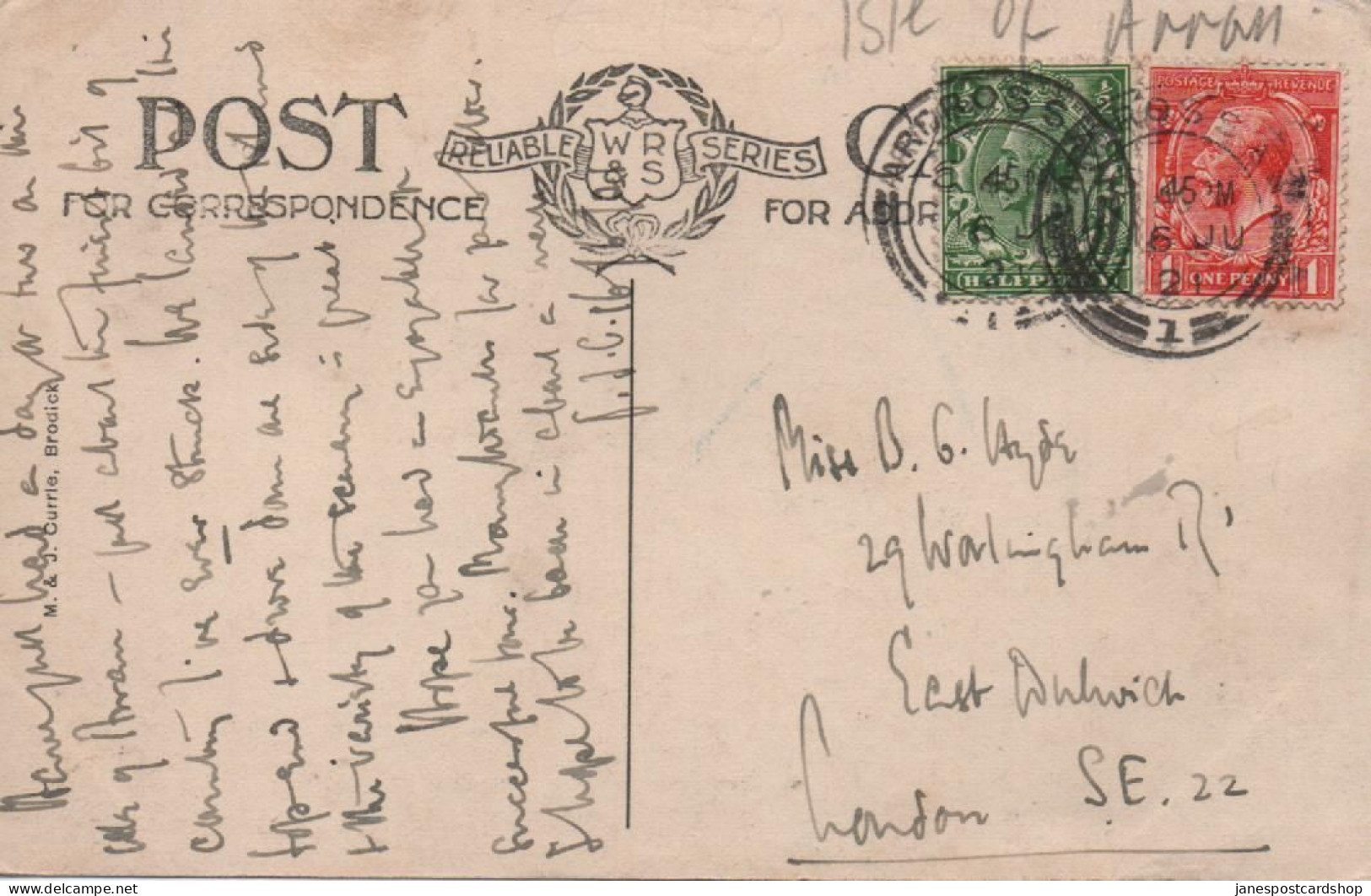 GOAT FELL FROM LAMLASH HILL - BRODICK - ISLE OF ARRAN - WITH ADROSSAN AYR POSTMARK 1921 - Bute