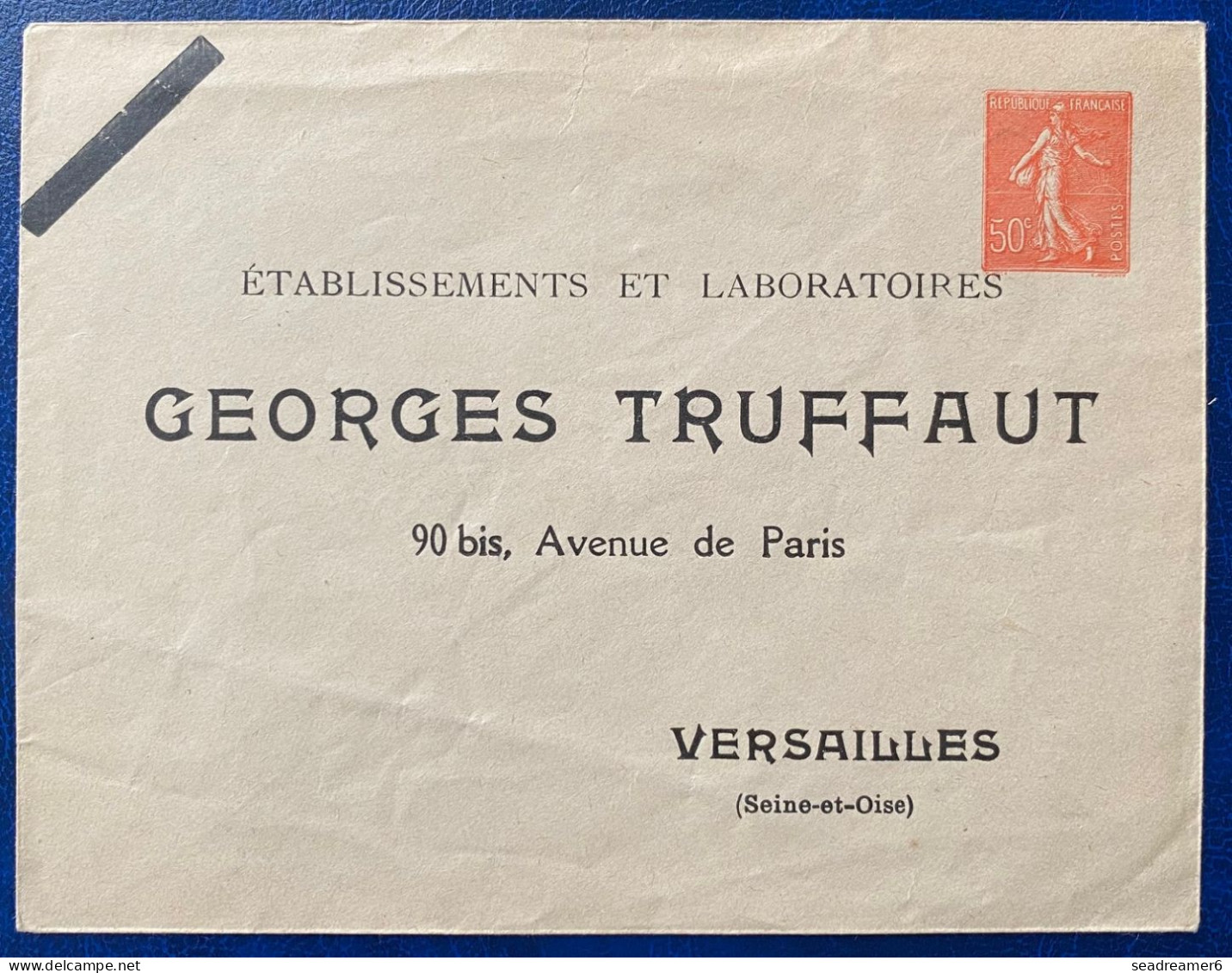 FRANCE ENTIER POSTAL LETTRE TYPE SEMEUSE 50C ROUGE LIGNÉE REPIQUAGE AVEC PUBLICITE GEORGES TRUFFAUT TTB - Overprinted Covers (before 1995)