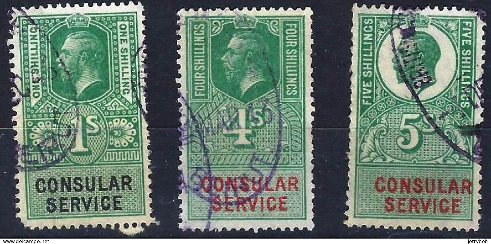 GB Consular Service 1917-1921 1/-, 2/-, 3/- Used - Revenue Stamps