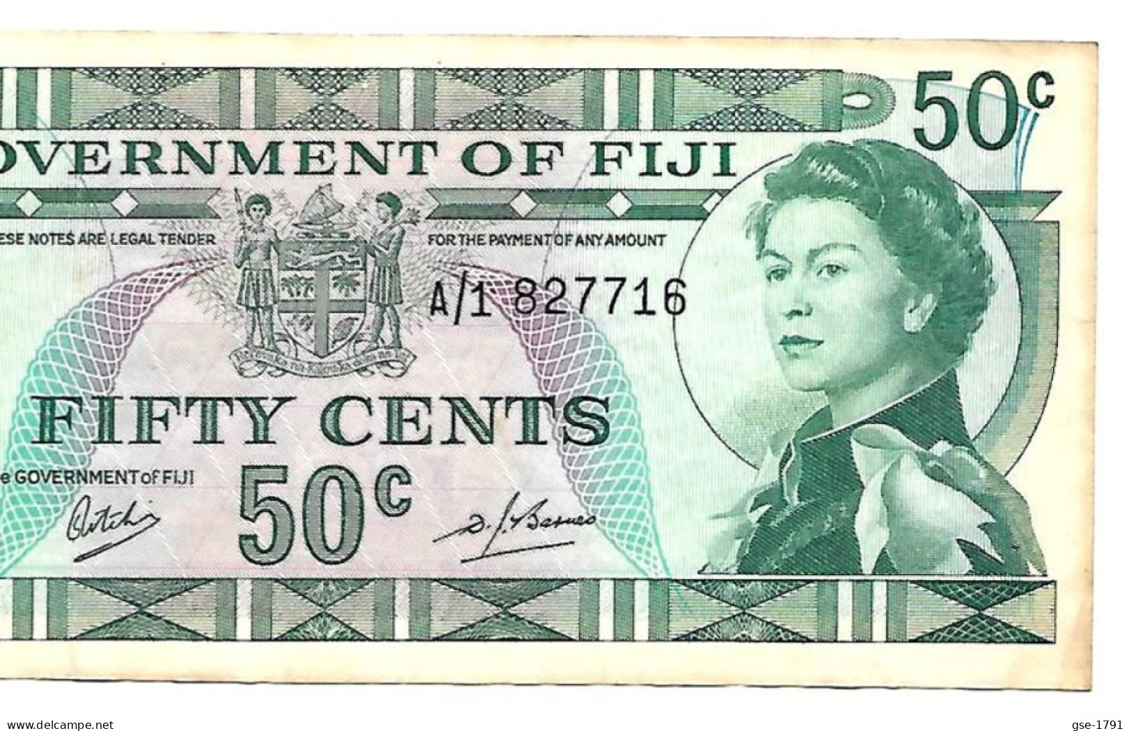 FIDJI ,GOUV. De FIJI. ELISABETH II  Au Brassard  50 Cents (1968 )   # 58  TB+ - Fidji