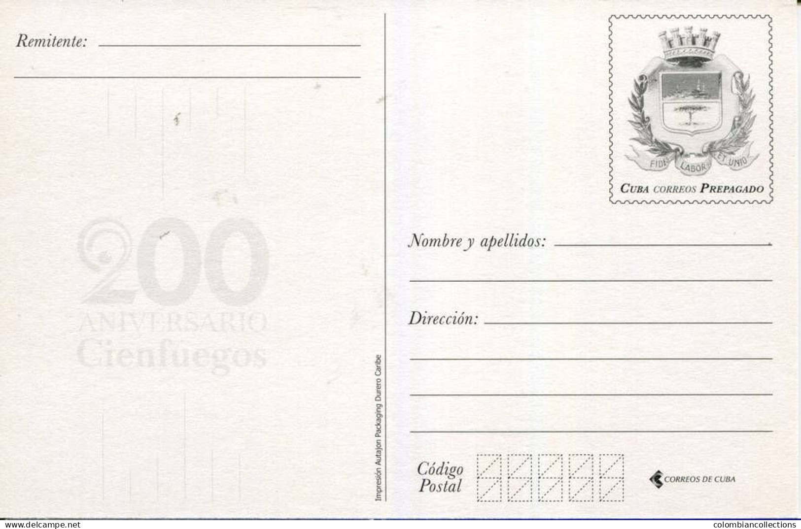 Lote PEP1454, Cuba, Entero Postal, Stationery, Aniversario 200 De Cienfuegos, 1-26, Antiguo Ayuntamiento - Maximum Cards