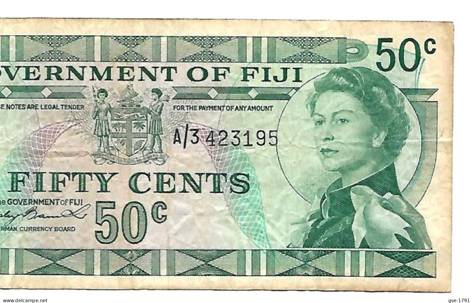 FIDJI ,GOUV. De FIJI. ELISABETH II  Au Brassard  50 Cents (1971 )   # 64a  TB - Fidji