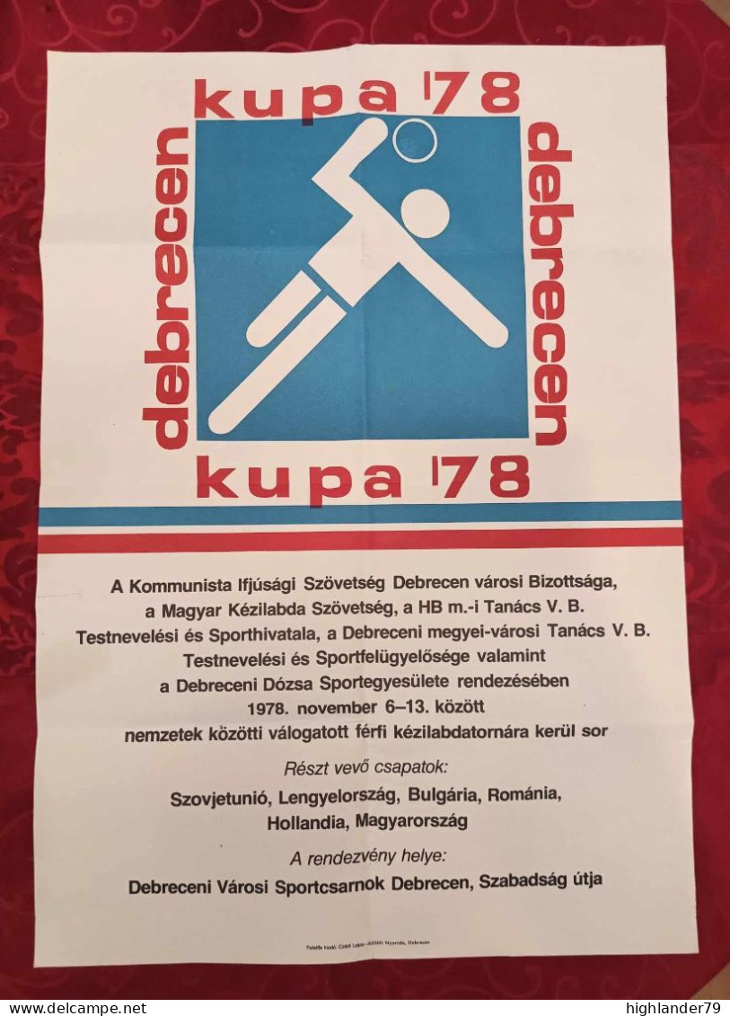 Handball International Men's Tournament Cup Debrecen Hungary 1978 Poster Debrecen Kupa ’78 - Handball