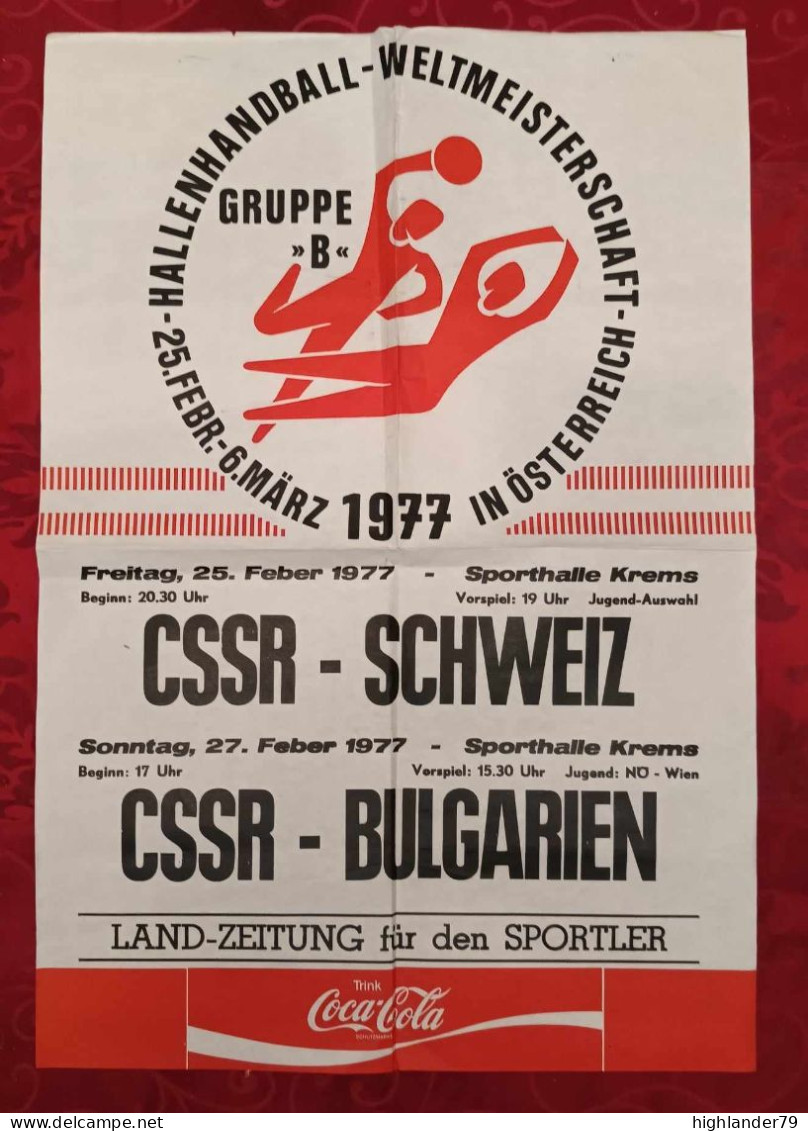 Handball World Championship Austria 1977 Poster Czechoslovakia Switzerland Bulgaria - Handball