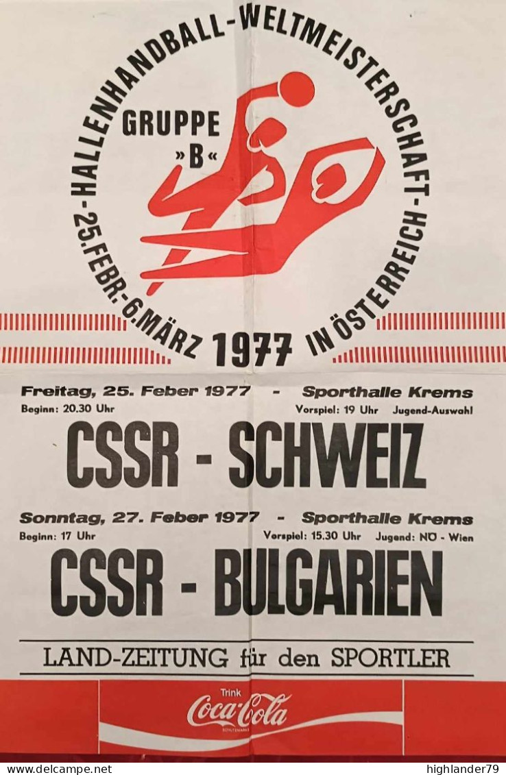 Handball World Championship Austria 1977 Poster Czechoslovakia Switzerland Bulgaria - Palla A Mano