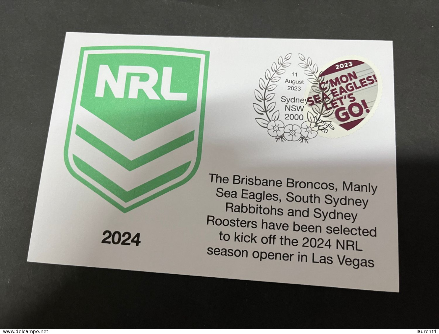 25-8-2023 (3 T 11) Australia - NRL 2024 Season To Begin In Las Vegas (with Manly Sea Eagles Team 3 Stamps) - Brieven En Documenten