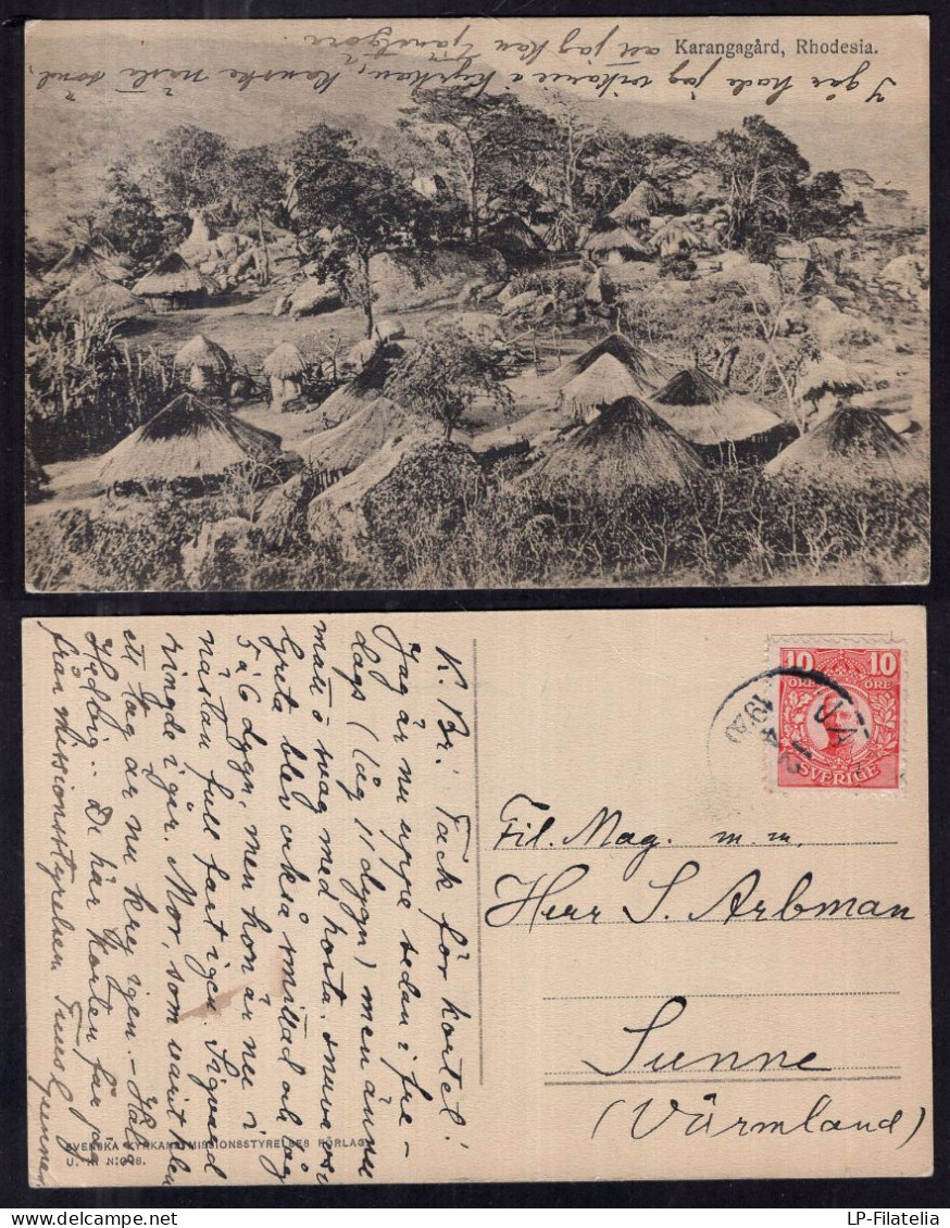 Rhodesia - 1920 - Karangagård - Sweden Postcard - Circulated In Sweden - Simbabwe