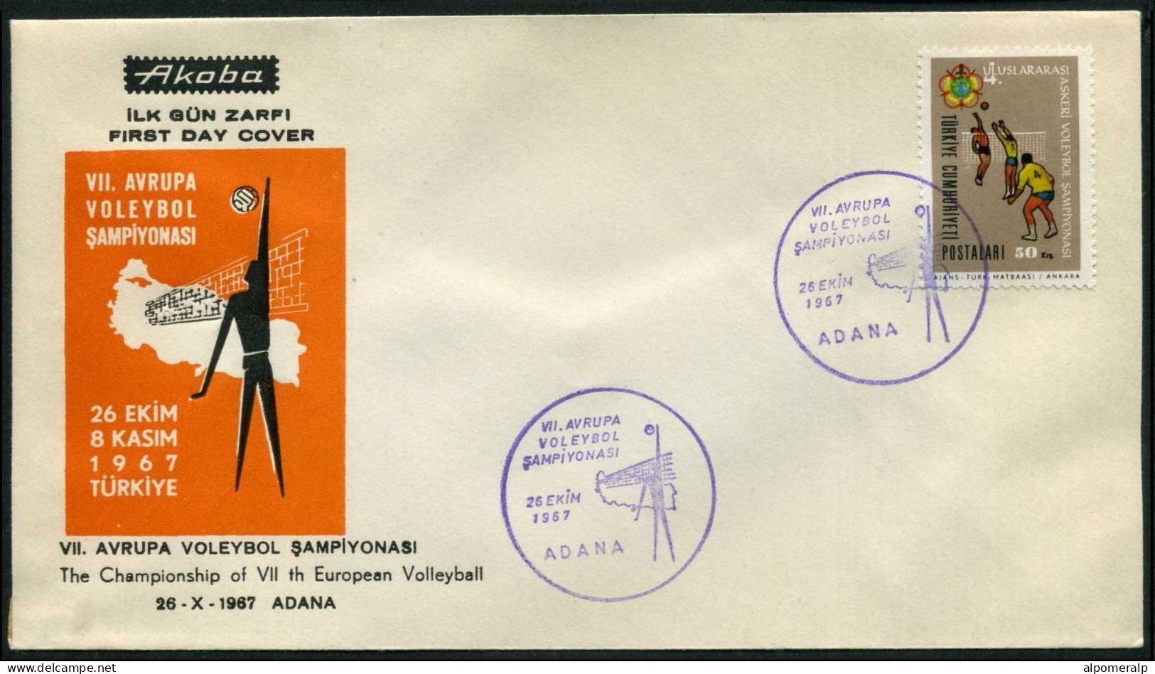 Türkiye 1967 7th European Volleyball Championship, Complete Set (4 * FDC) | Special Date Postmarked Cover - Brieven En Documenten