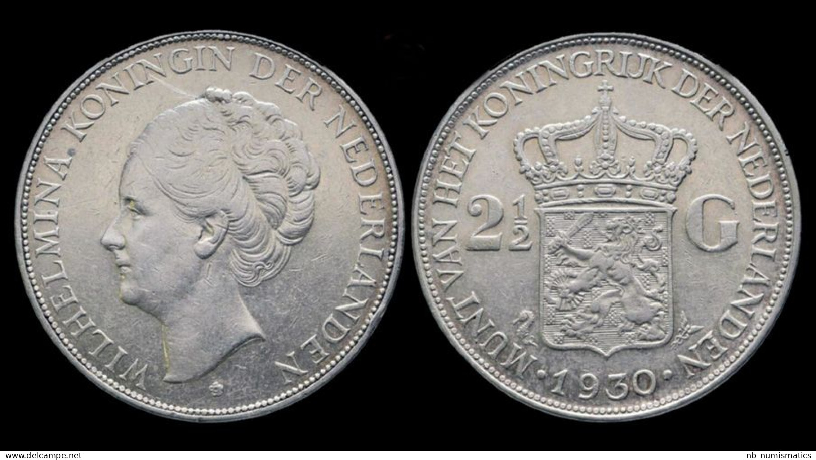 Netherlands Wilhelmina I 2 1/2 Gulden(rijksdaalder)1930 - 2 1/2 Florín Holandés (Gulden)