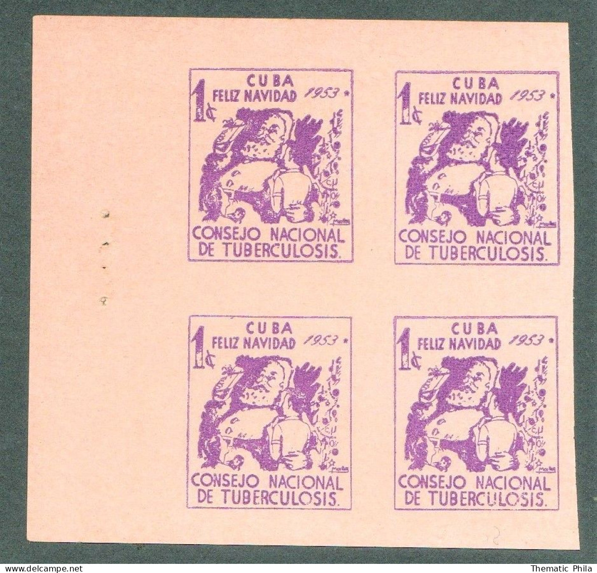 1951 Cuba MNH Block Of 4 - Consejo Tuberculosis Medicine Medicina Christmas Noel Santa Claus Label Vignette Cinderella - Bienfaisance