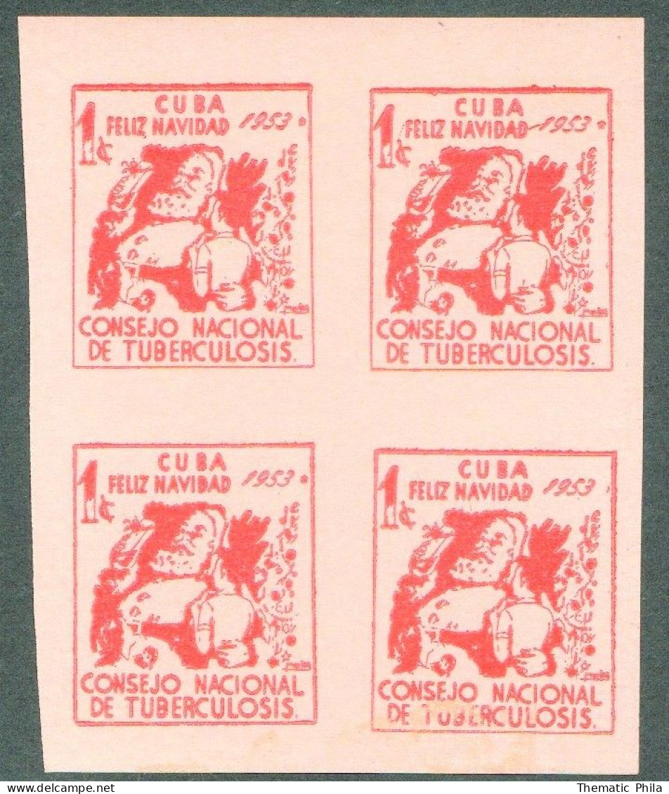 Cuba MNH Block Of 4 - Consejo Tuberculosis Medicine Medicina Christmas Noel Santa Claus Label Vignette Cinderella Orange - Beneficiencia (Sellos De)