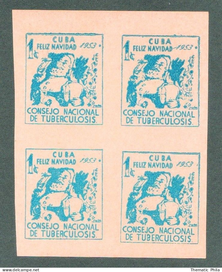 Cuba MNH Block Of 4 - Consejo Tuberculosis Medicine Medicina Christmas Noel Santa Claus- Label Vignette Cinderella Blue - Liefdadigheid