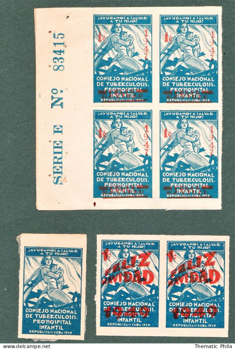 Cuba MNH And New Some Overprint 1947-49 Tuberculosis Medicine Child Hospital Merry Christmas Label Vignette Cinderella - Charity Issues