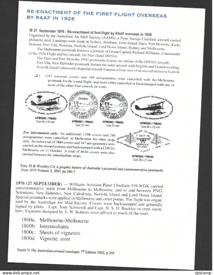 Australia 1976 RAAF 1926 First Pacific Flight Re-enactment Aerogramme Melbourne To Daru PNG - Luchtpostbladen