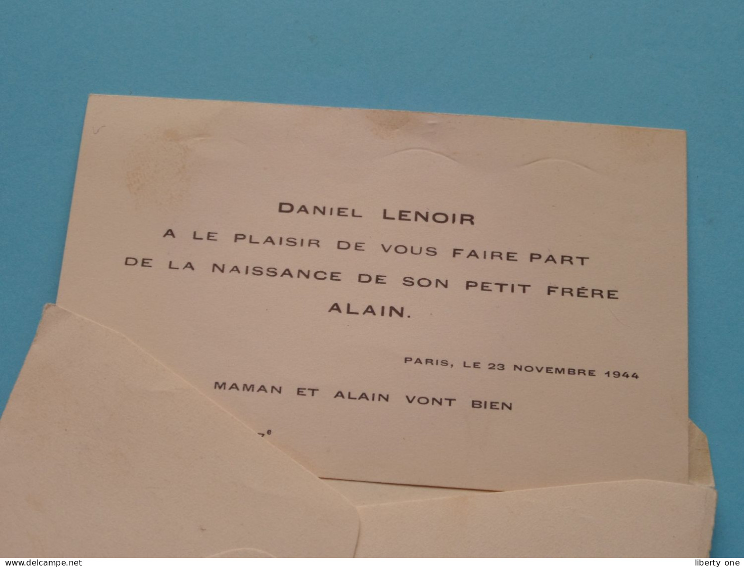 Daniel LENOIR > Naissance Frère Alain > PARIS France ( Envelop+CDV ) Anno 1944 > QUISTREHAM Calvados ( Voir SCANS ) ! - Cartoncini Da Visita