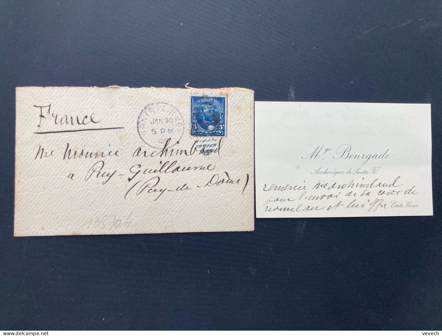 LETTRE Pour La FRANCE TP 5c OBL.MEC. JAN 30 1903 SANTE FE + Mgr BURGADE ARCHEVEQUE DE SANTA FE - Neufs