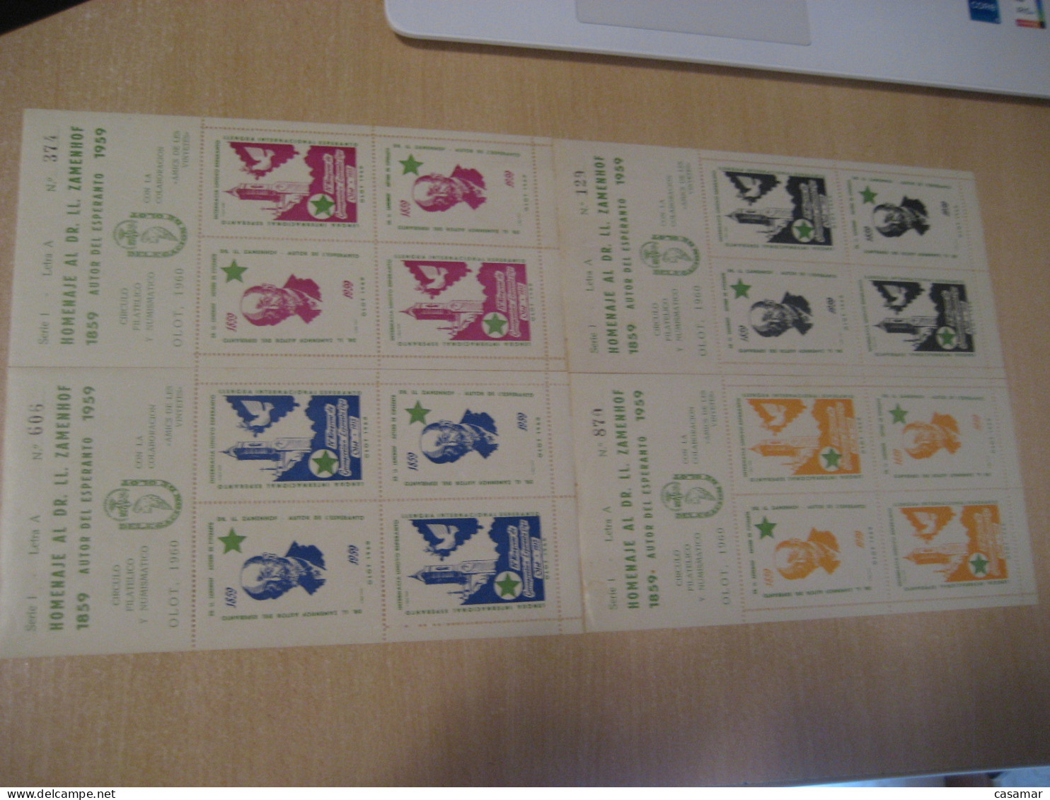 ZAMENHOF Esperanto OLOT Girona 1959 4 Bloc Sheet Of 4 (16) Poster Stamp SPAIN Vignette Label - Esperanto