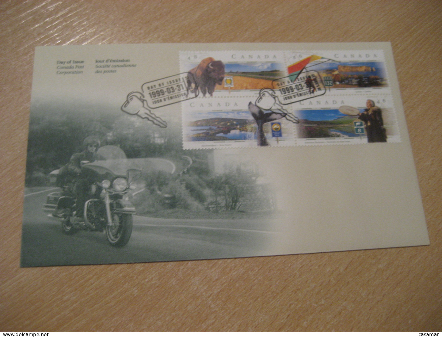 ST. JOHN'S 1999 Yvert 1643/6 Scenic Highways Highway Moto Motorcycle Auto NWT 8 132 Quebec Route 230N FDC Cover CANADA - 1991-2000