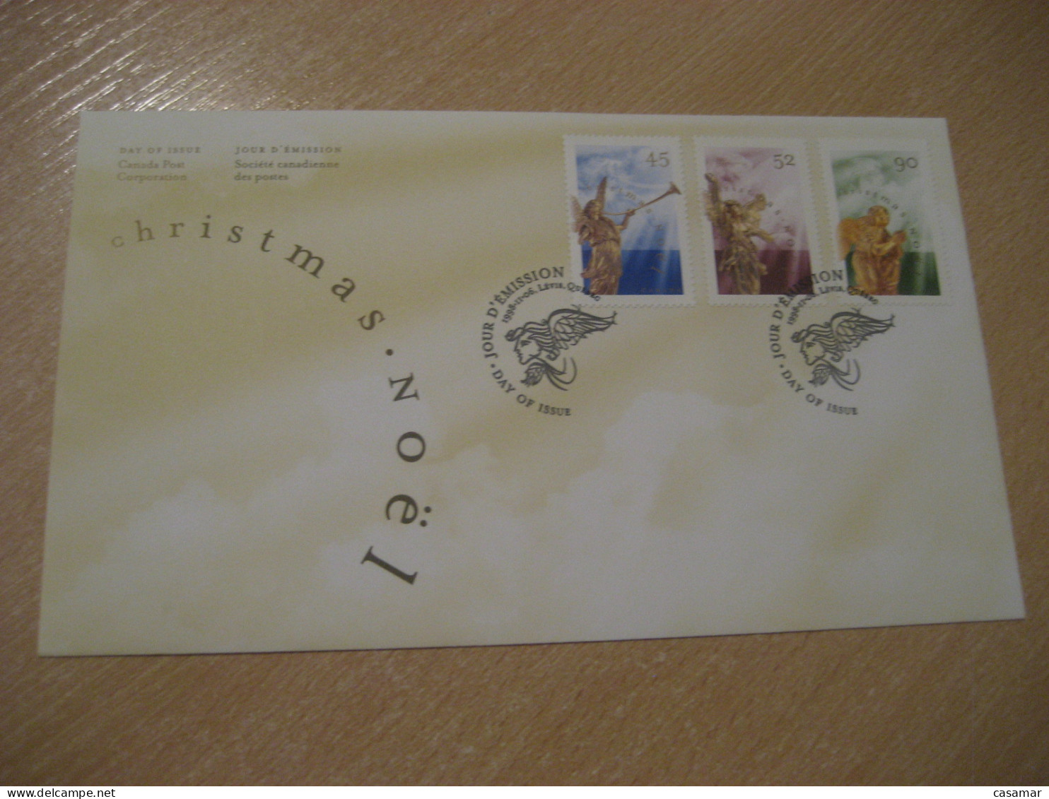 LEVIS 1998 Yvert 1620/2 Christmas Noel Wood Sculpture Angels Religion FDC Cancel Cover CANADA - 1991-2000