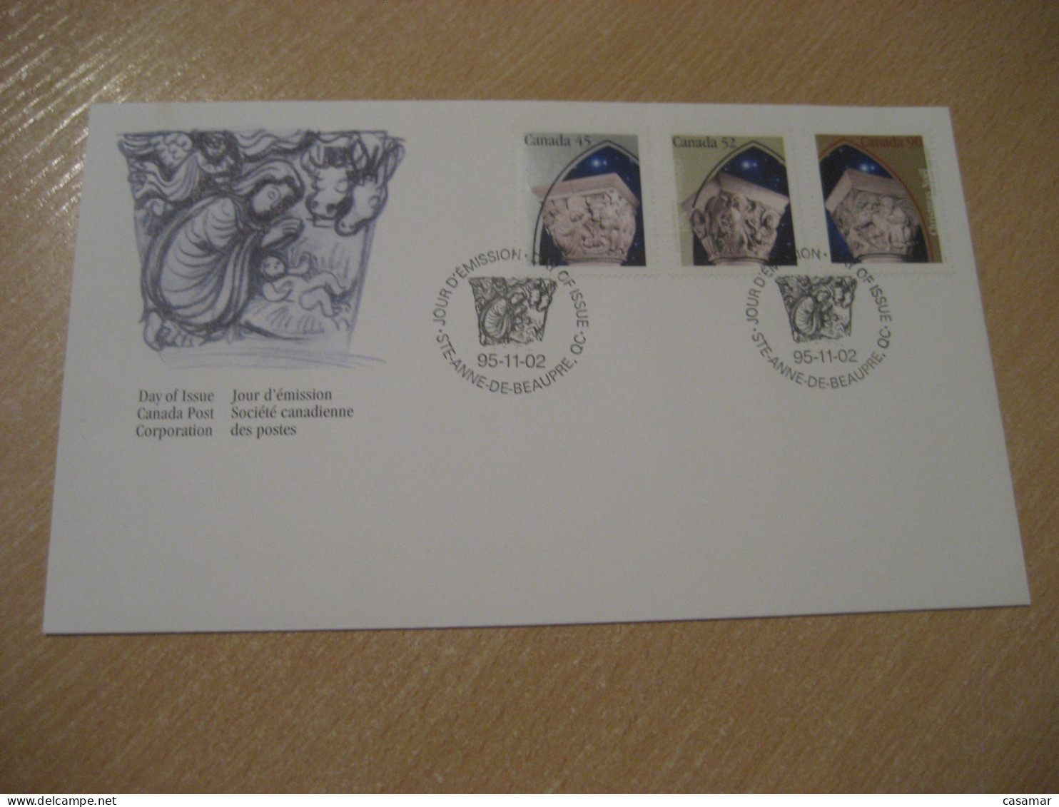 STE-ANNE DE BEAUPRE 1995 Yvert 1444/6 Sculpture Christmas Religion Art FDC Cancel Cover CANADA - 1991-2000