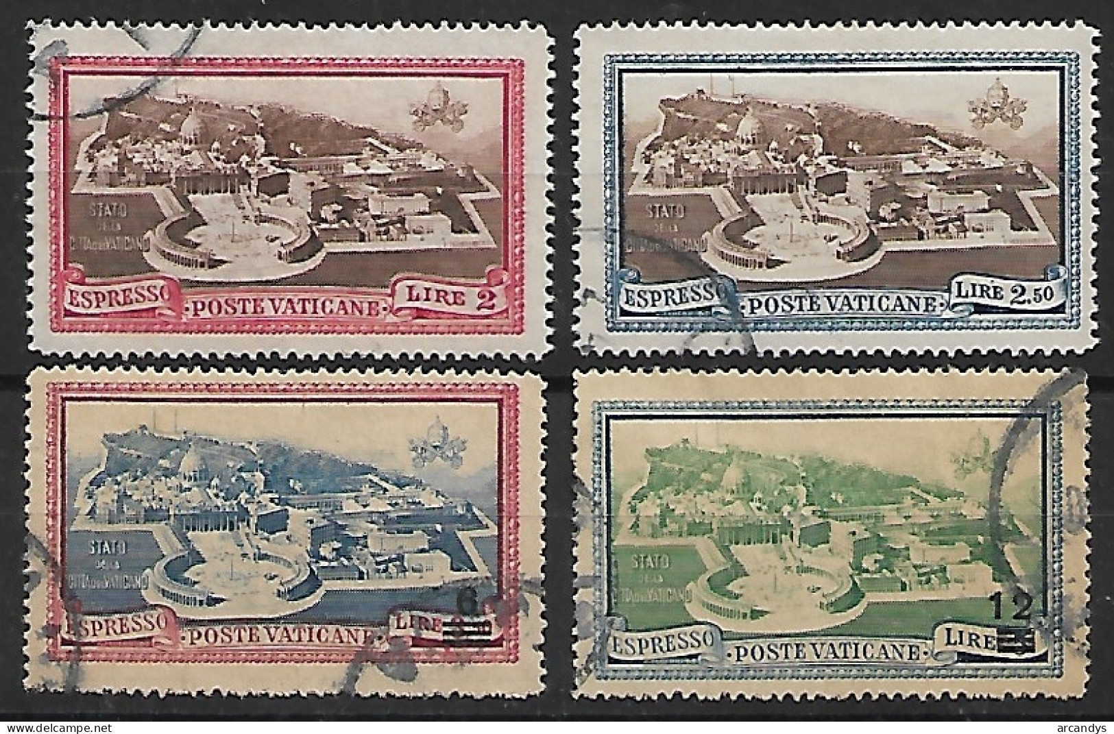 VATICAN 1933 Et 1946  Exprès YT 3 Et 4 + 7 Et 8 Oblitérés - Vue Aérienne De La Cité Du Vatican - Priority Mail