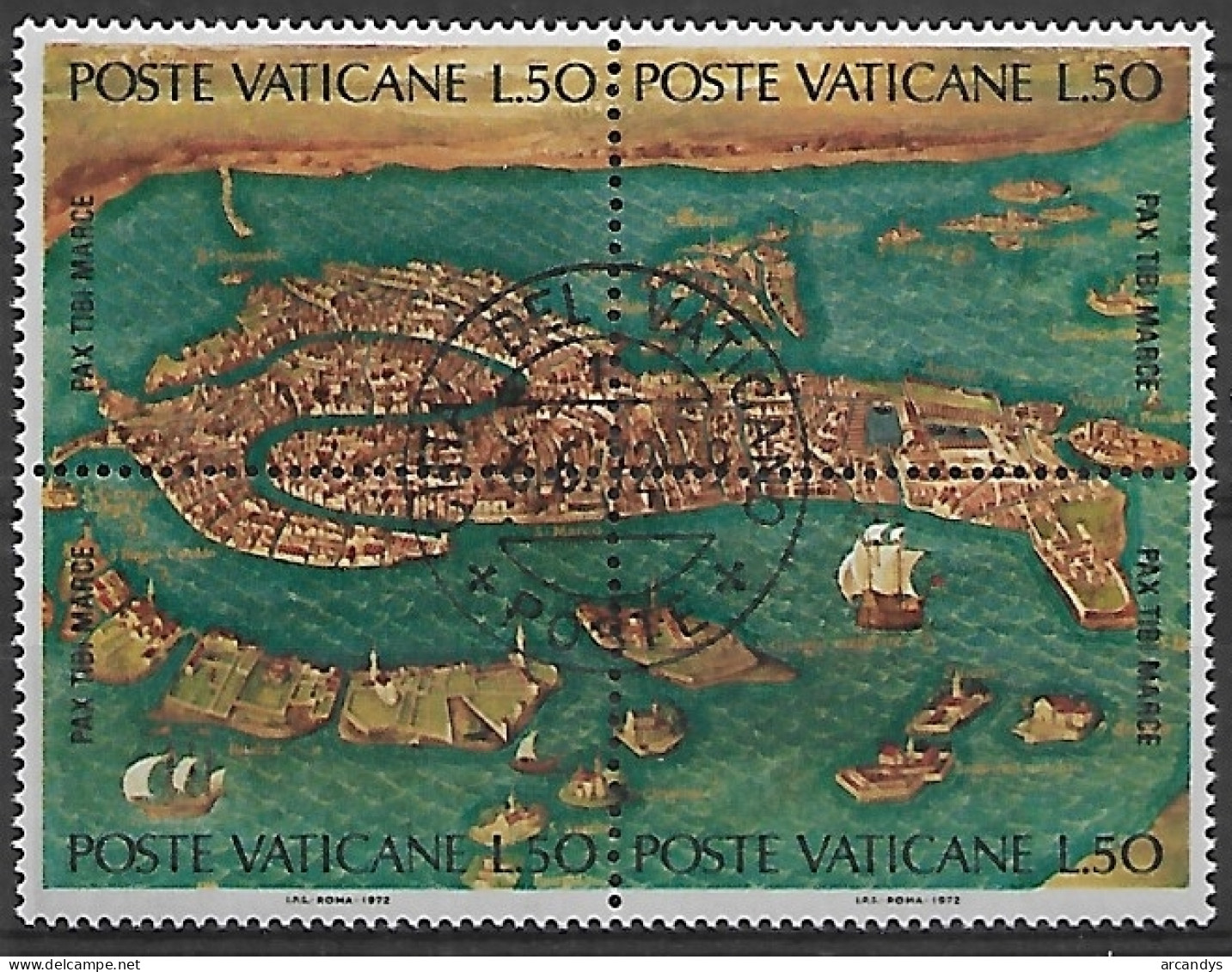 VATICAN 1972 YT 537 , 538 , 539 , 540 Oblitérés 1er Jour - Plan De Venise , X 4 Timbres Se Tenant - Oblitérés