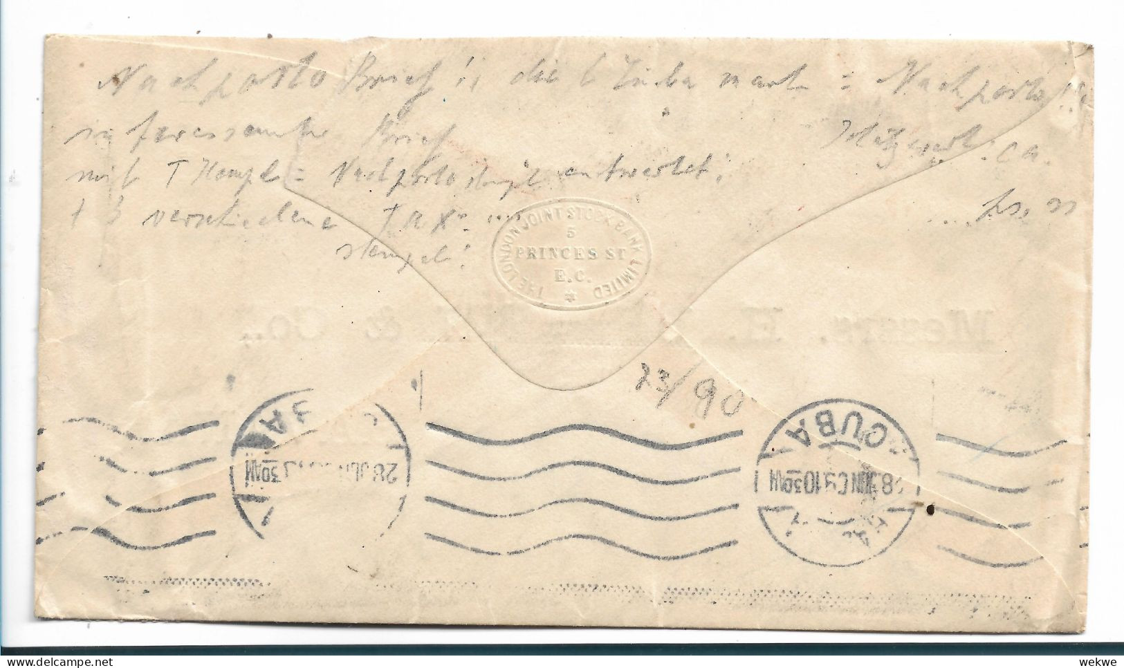 Kuba054 / Ex London 1909, Unterfrankiert Per German Ship Kaiser Wilhelm. In Havanna Mit 6 Cents Nachporto Belegt. - Storia Postale