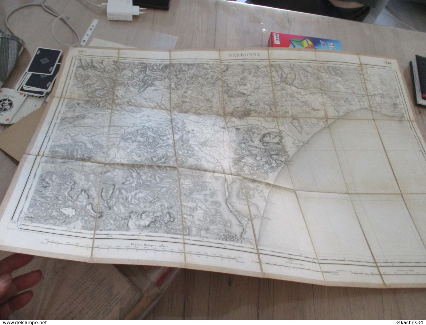 M45 Grande Carte Toilée Avec Emboitage D'origine Narbonne 160 Format Environs 84 X60 - Geographical Maps