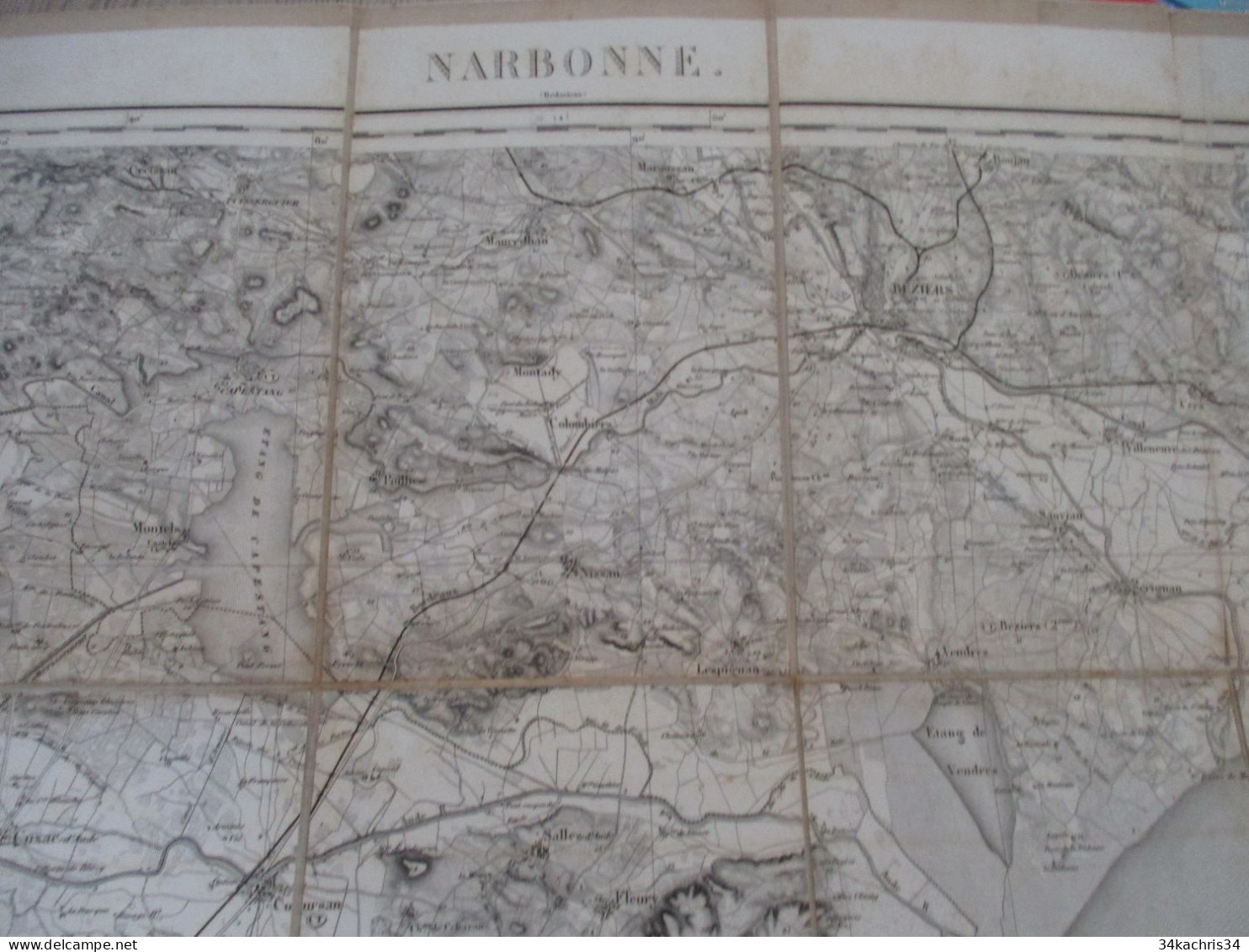 M45 Grande Carte Toilée Avec Emboitage D'origine Narbonne 160 Format Environs 84 X60 - Mapas Geográficas