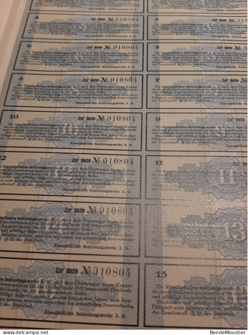 Aktie Der Alpenländischen Bekleidungswerke A.G. - 10 Schilling - Sankt Veit An Der Glan - 5 Novembe 1927. - Tessili