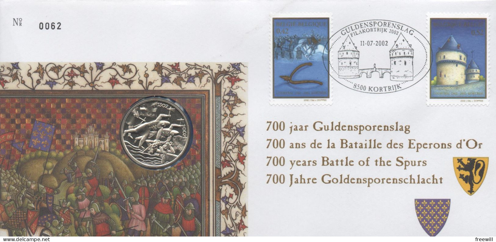 Bataille Des éperons D' Or - Guldensporenslag  1302-2002 - Numisletters