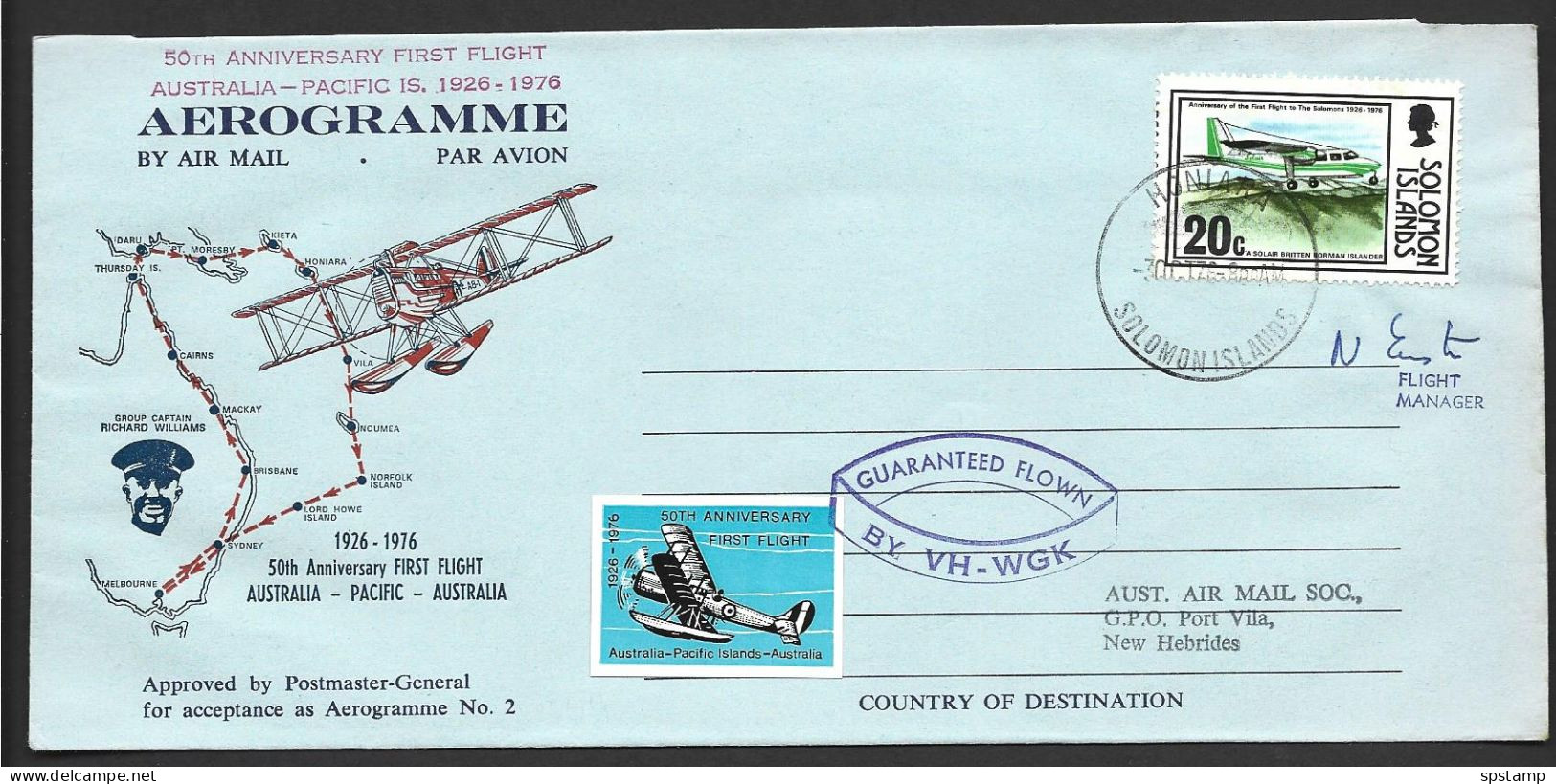 Solomon Islands 1976 Aerogramme Used Honiara To Vila New Hebrides , Carried On 1926 First Pacific Flight Re-enactment - Salomonen (...-1978)