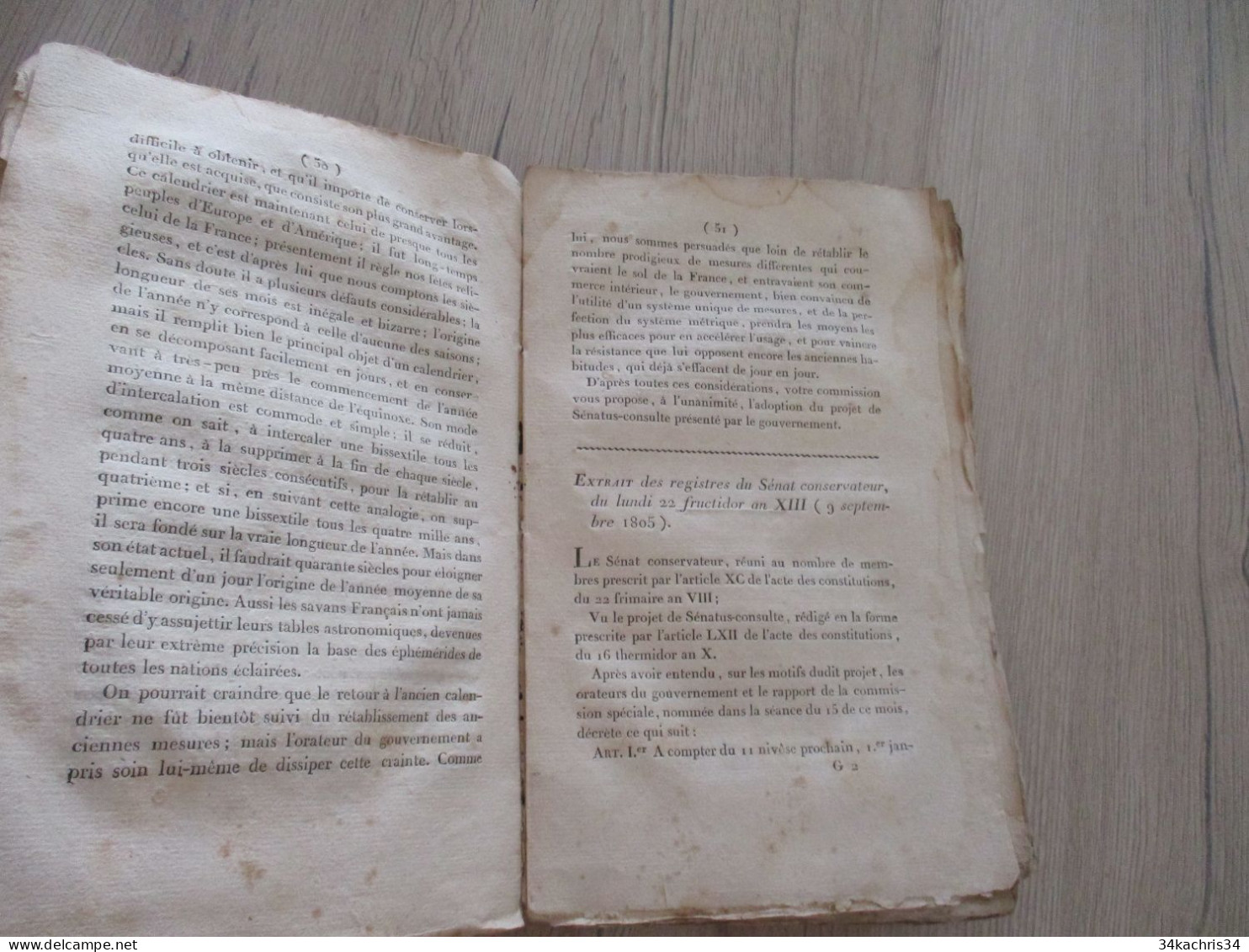 M45 Loi concernant l'ère des français 05/10/1793 Concordance des deux ères françaises et grégorienne 232 pages