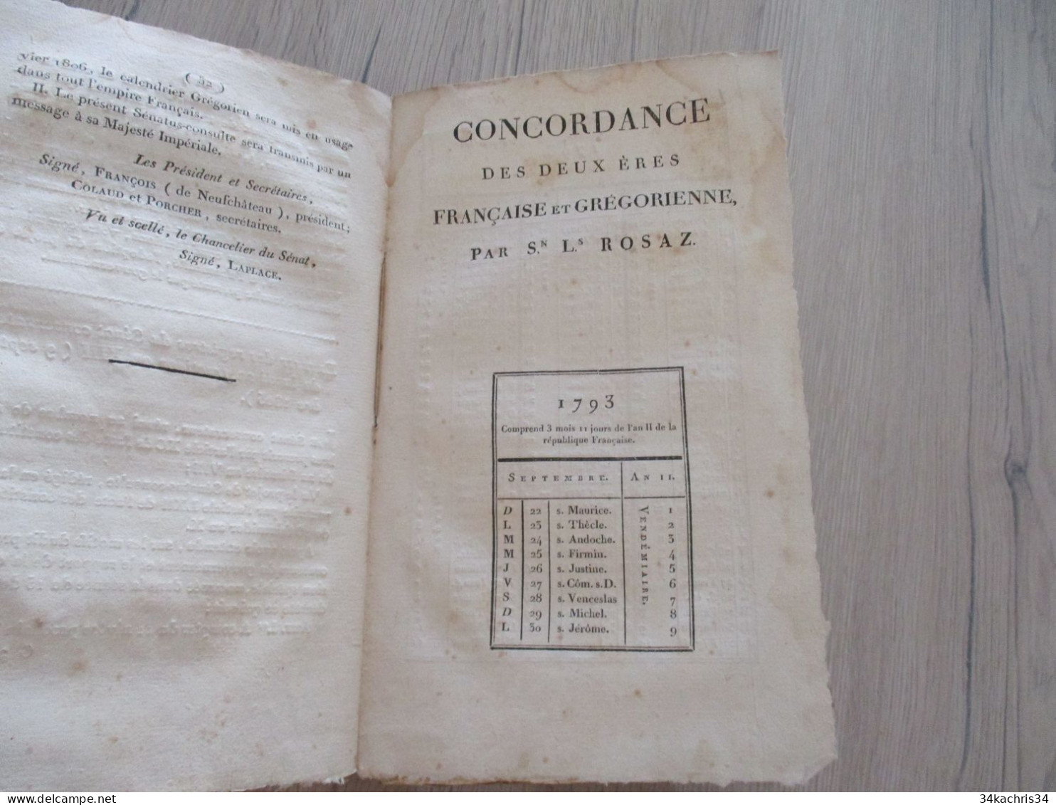 M45 Loi concernant l'ère des français 05/10/1793 Concordance des deux ères françaises et grégorienne 232 pages