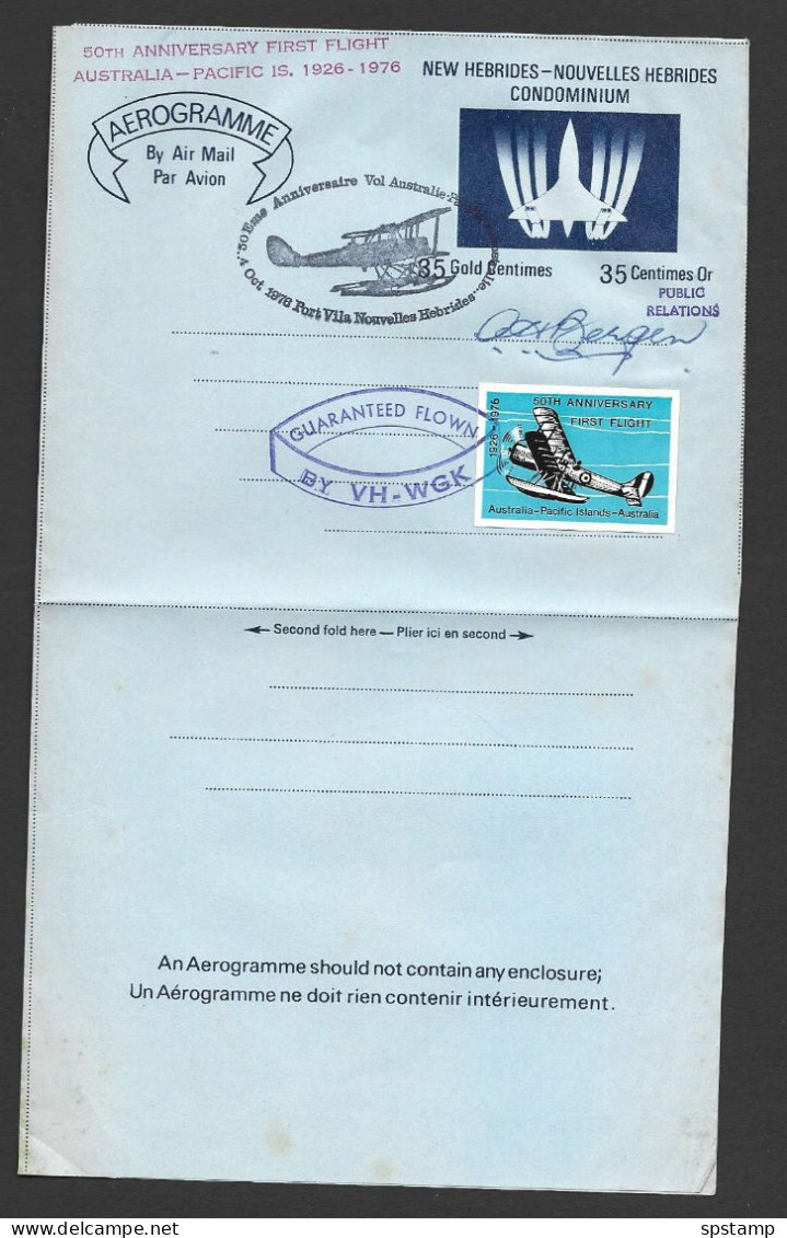 New Hebrides 1976 Aerogramme Used Vila To Noumea New Caledonia , Carried On 1926 First Pacific RAAF Flight Re-enactment - Lettres & Documents