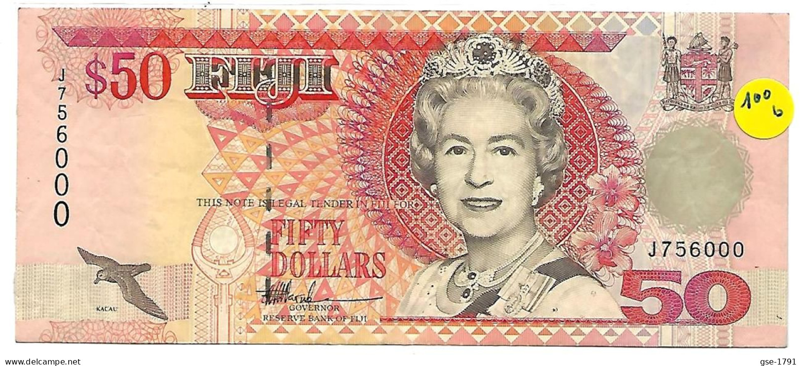 FIDJI ,Réserve Bank 50 Dollar (1996 )   # 100b  SUP. - Figi