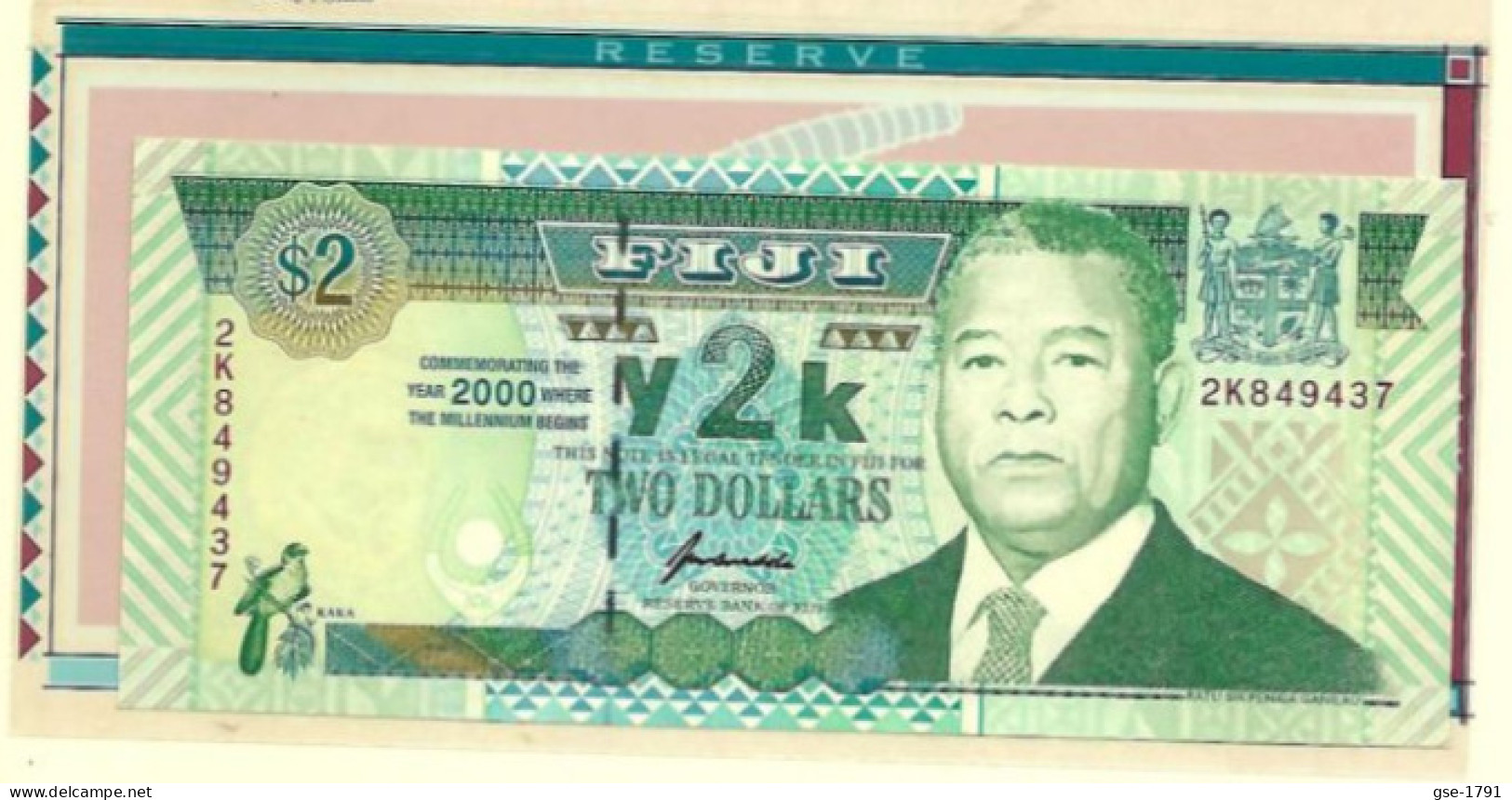 FIDJI ,Réserve Bank Année 2000  # 102  Sir GANILAU  Sous Sa  Pochette  Neuf - Fiji