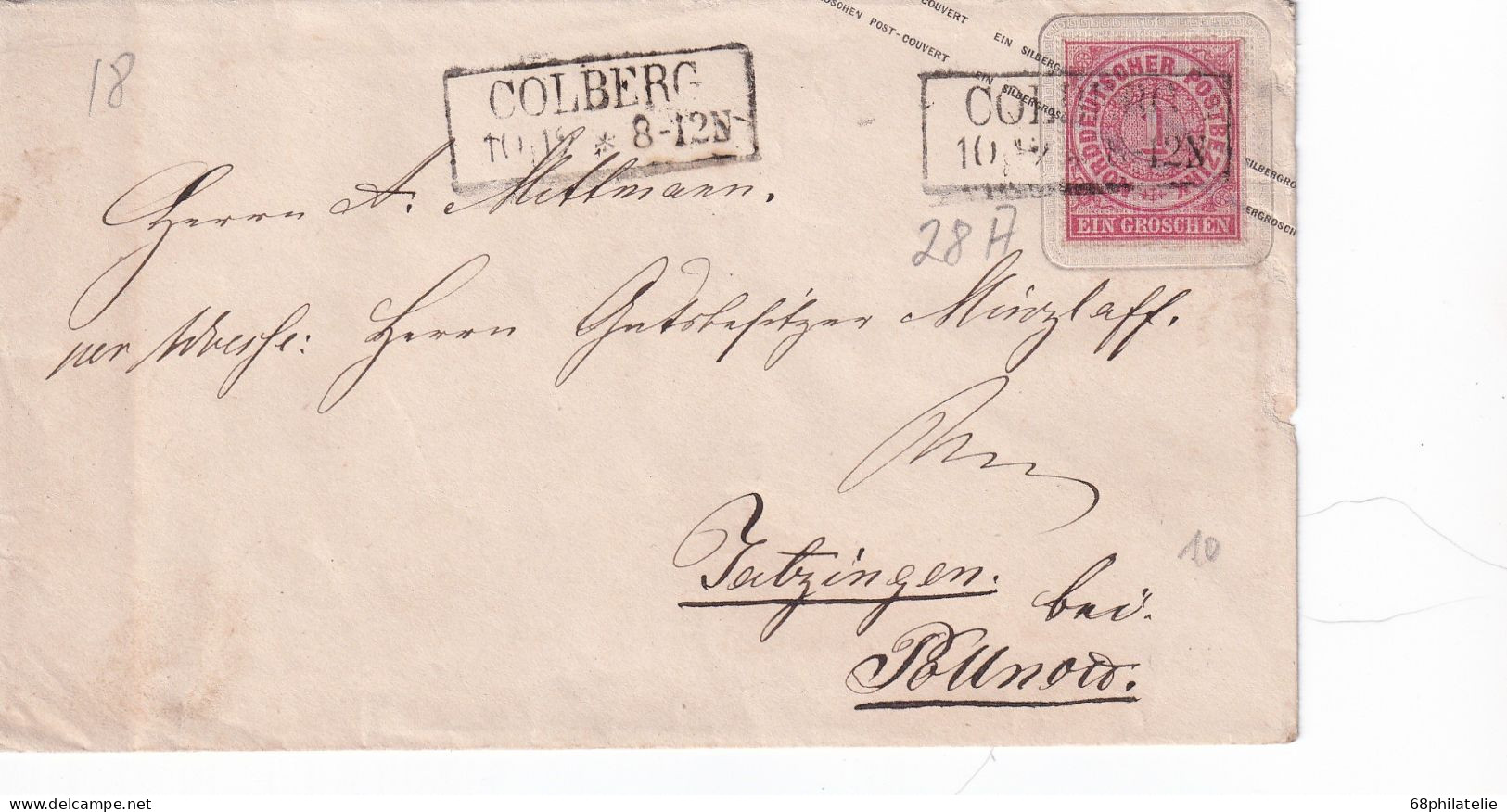 ALLEMAGNE ENTIER POSTAL DE COLBERG - Postal  Stationery