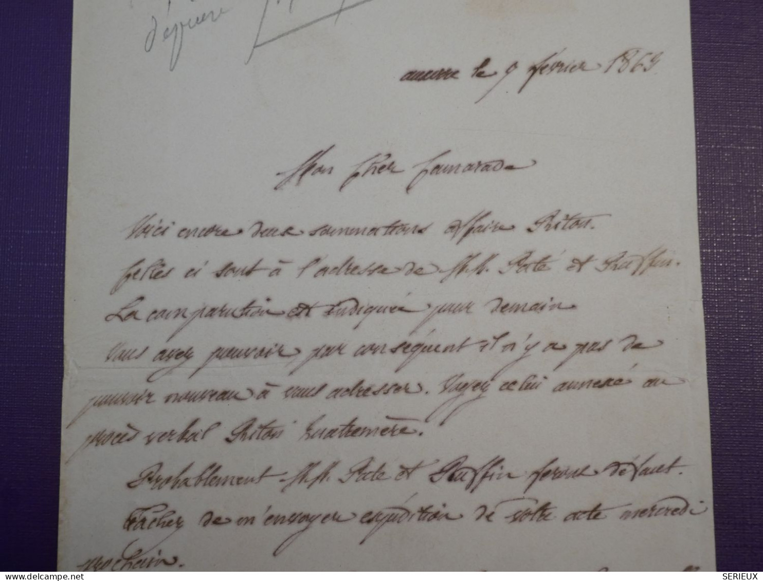 BZ7 FRANCE BELLE   LETTRE 1869 AUXERRE  A PARIS + PAIRE DE N°22   +AFF. INTERESSANT ++ - 1862 Napoleon III