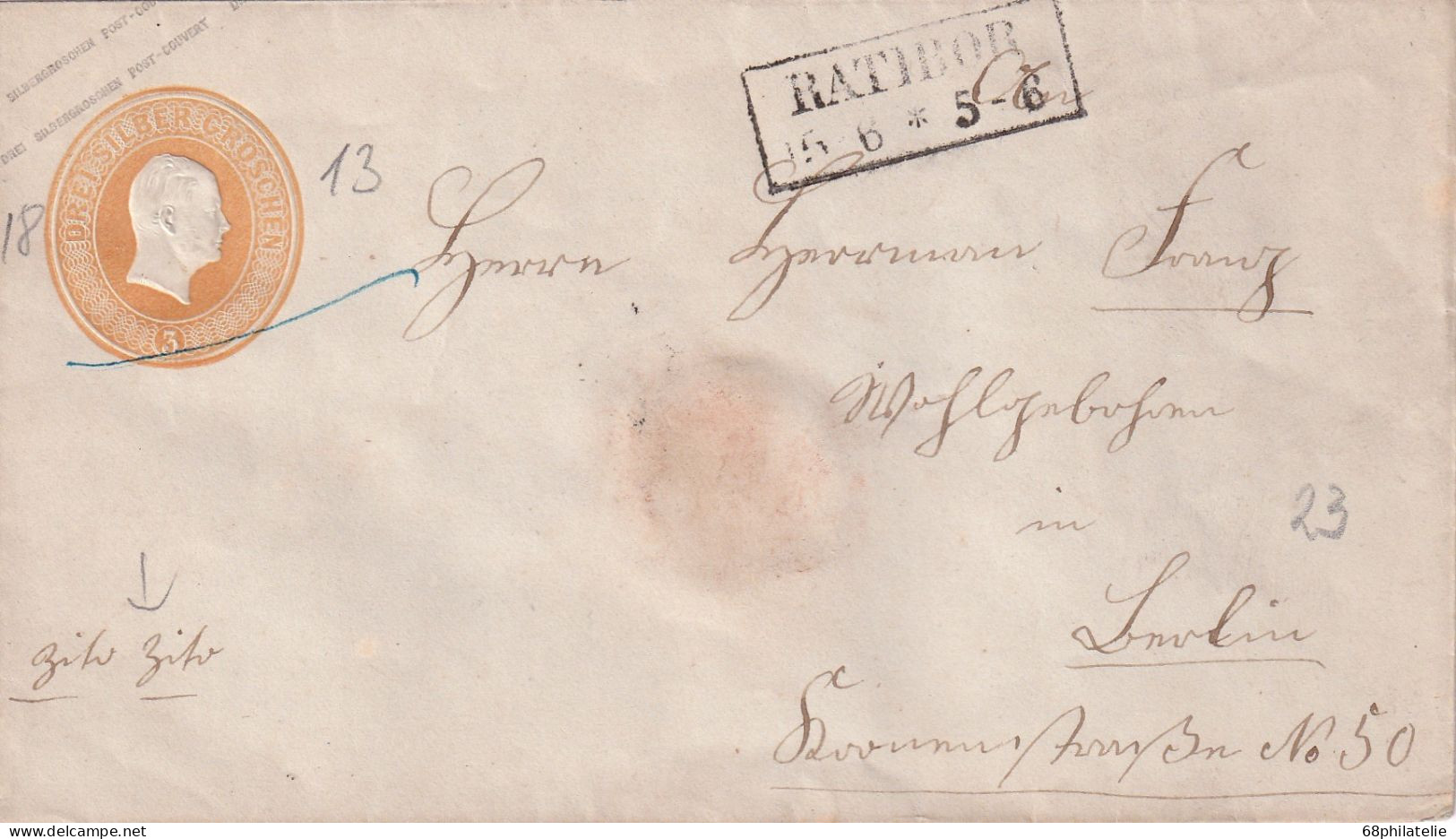 ALLEMAGNE PRUSSE ENTIER POSTAL DE RATIBOR - Postal  Stationery