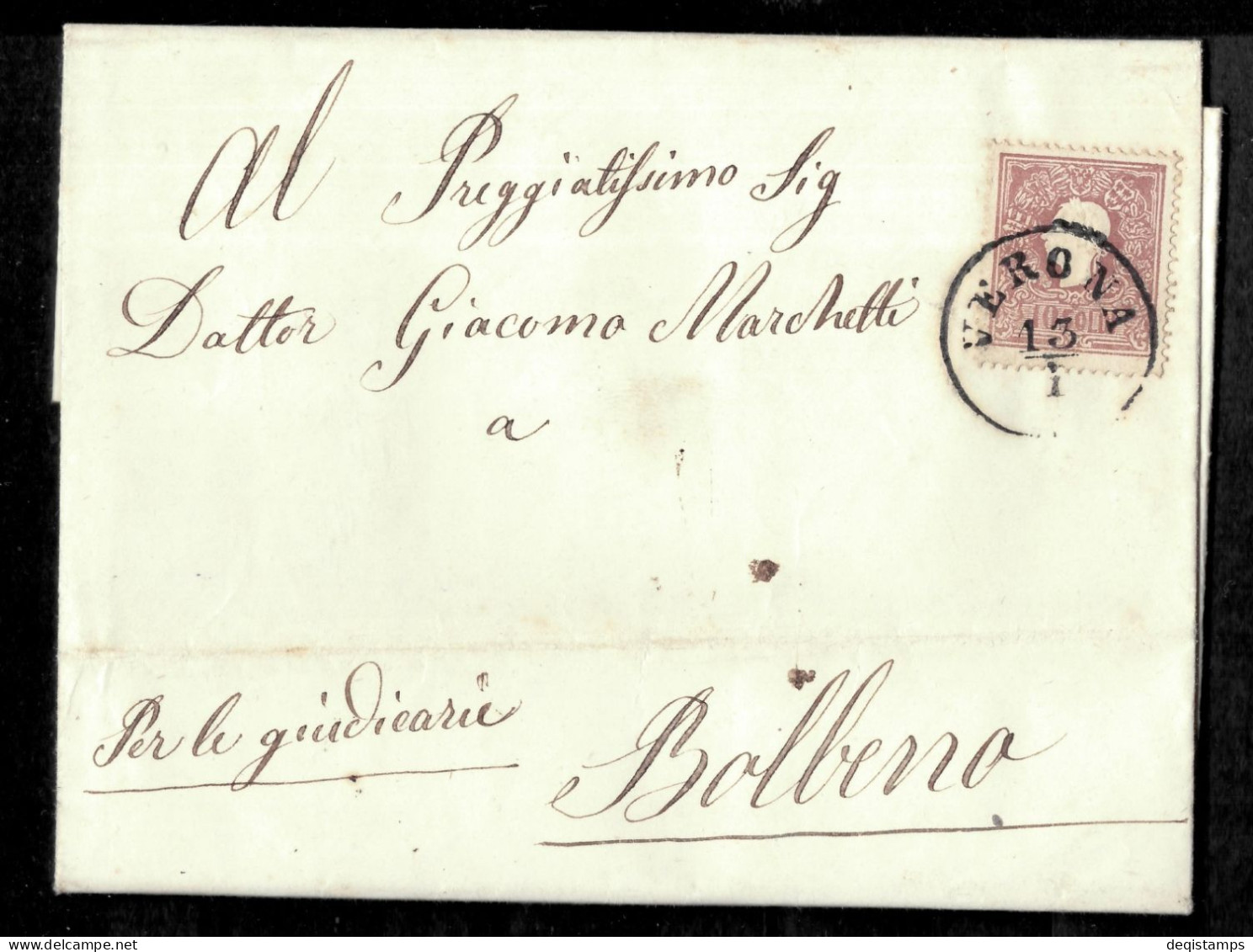 Hover To Zoom Italy Letter / Verona - Bolbeno 1862  Old Cover - Stamped Stationery
