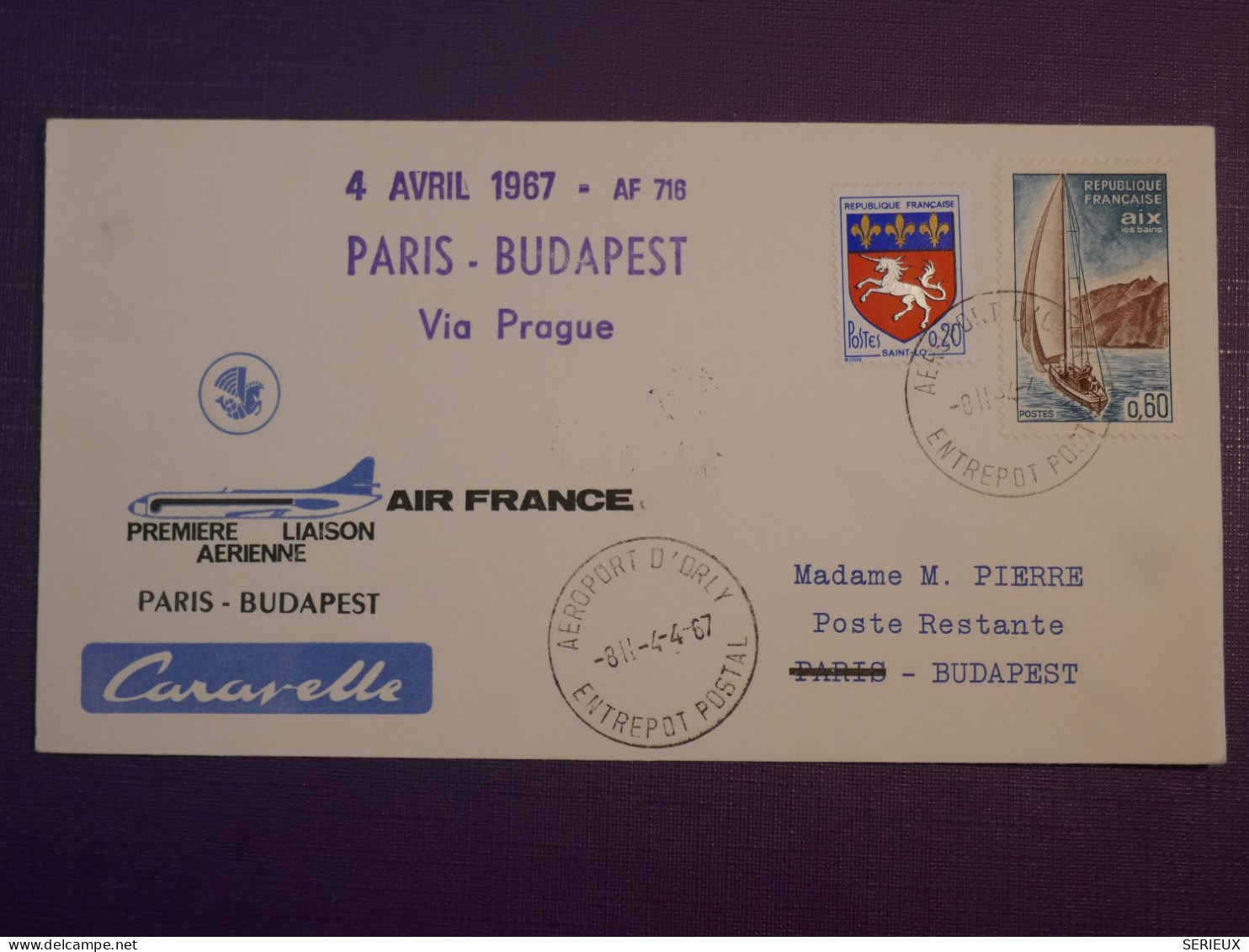 BZ7 FRANCE BELLE   LETTRE 1867  PARIS BUDAPEST HONGRIE    +AIR FRANCE +AFF. PLAISANT ++ - Erst- U. Sonderflugbriefe